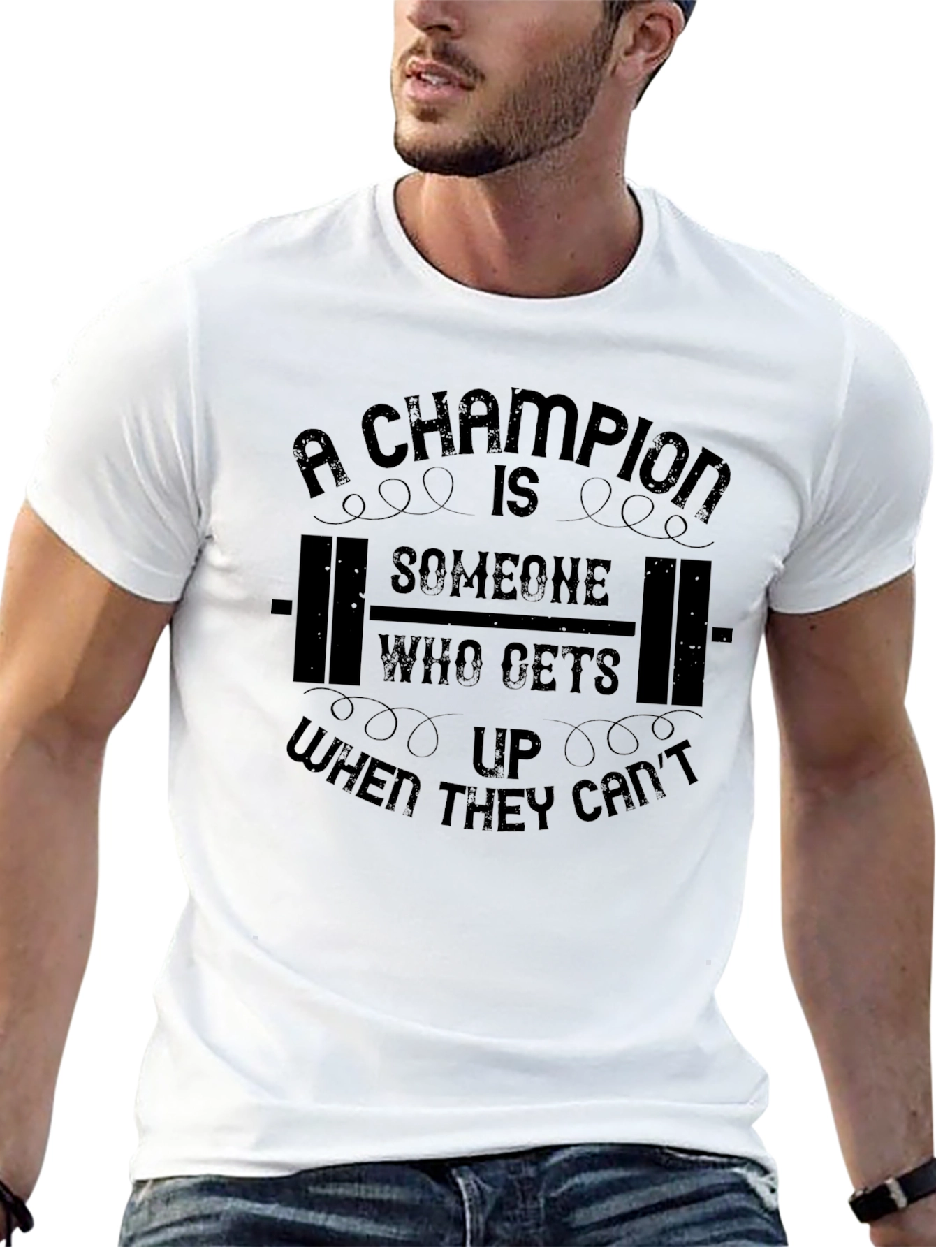 Champion Motivational T-Shirt - Black Fitness Tee