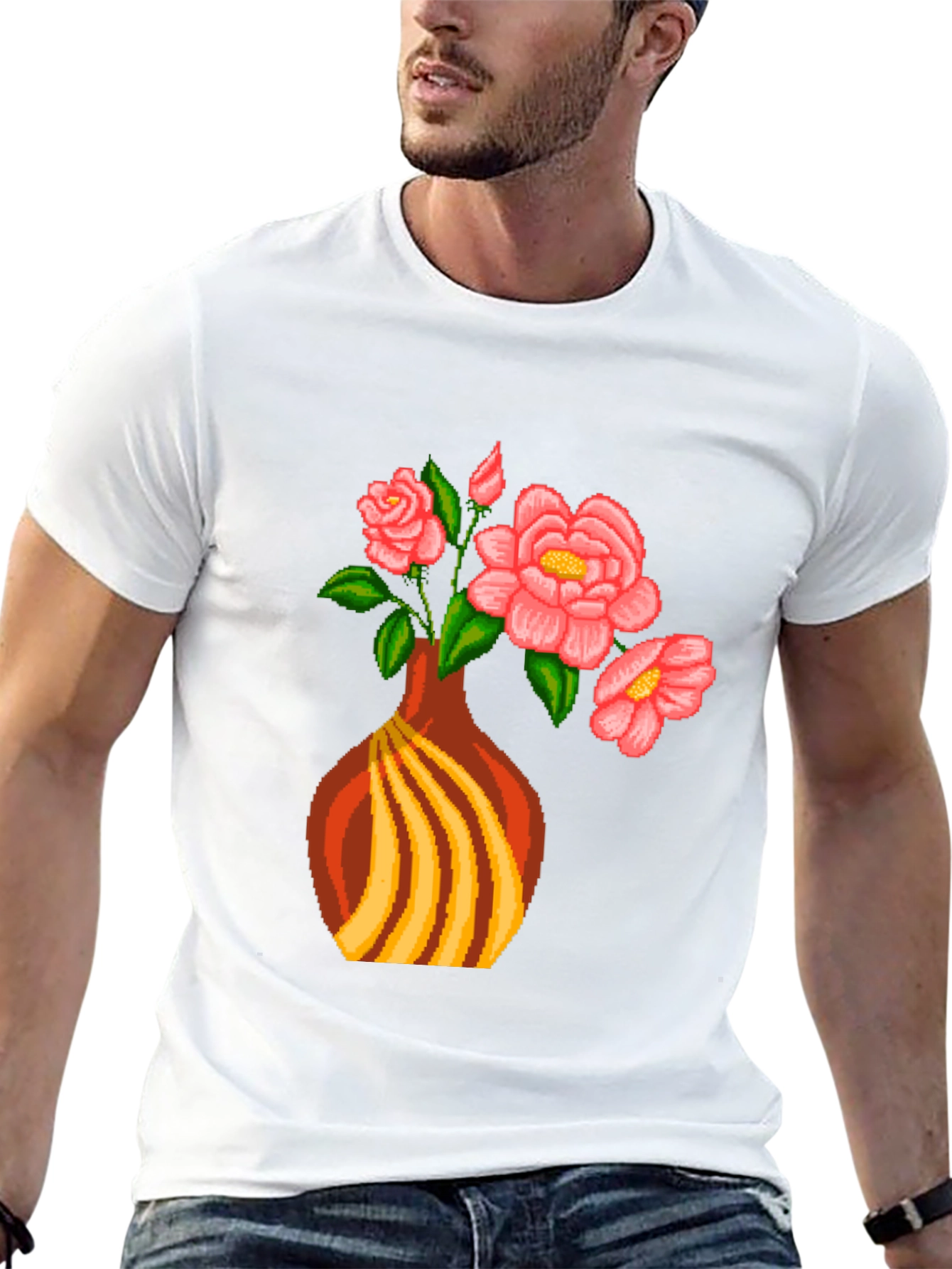 Pixel Art Vase Flowers T-Shirt