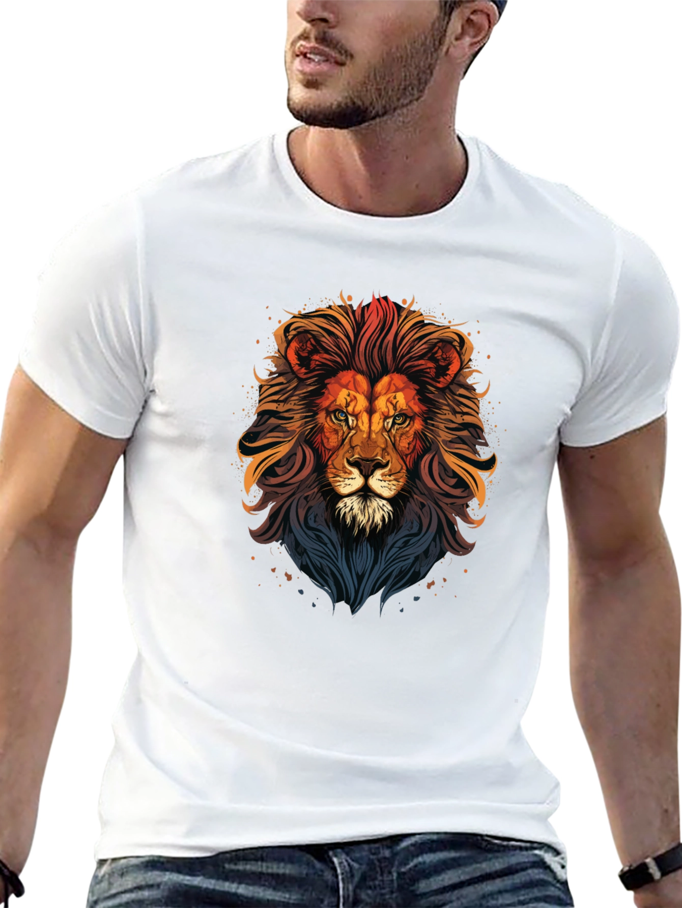 Lion Graphic Print T-Shirt - Mens Black Tee