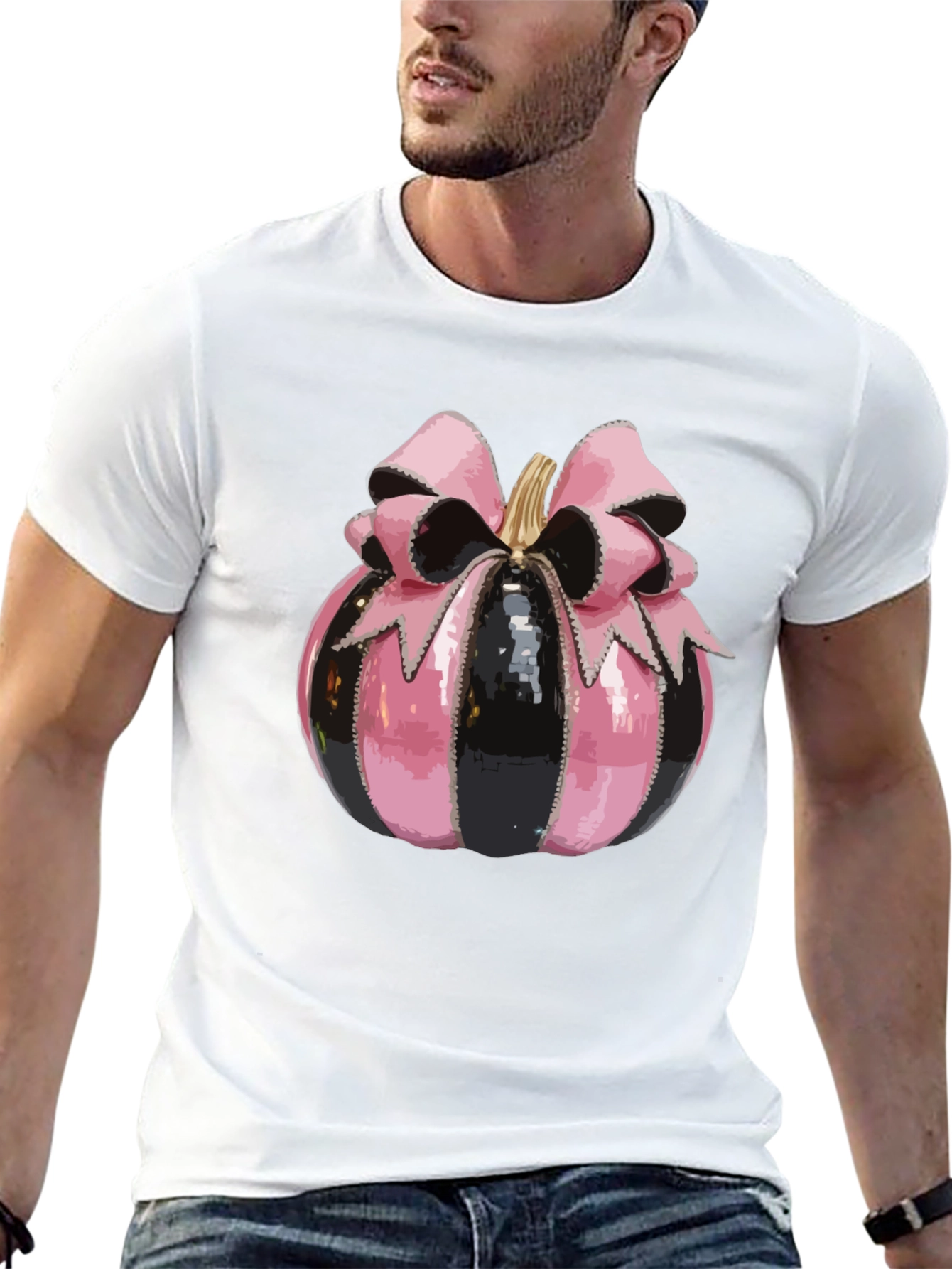Pink & Black Pumpkin Bow T-Shirt - Halloween Style