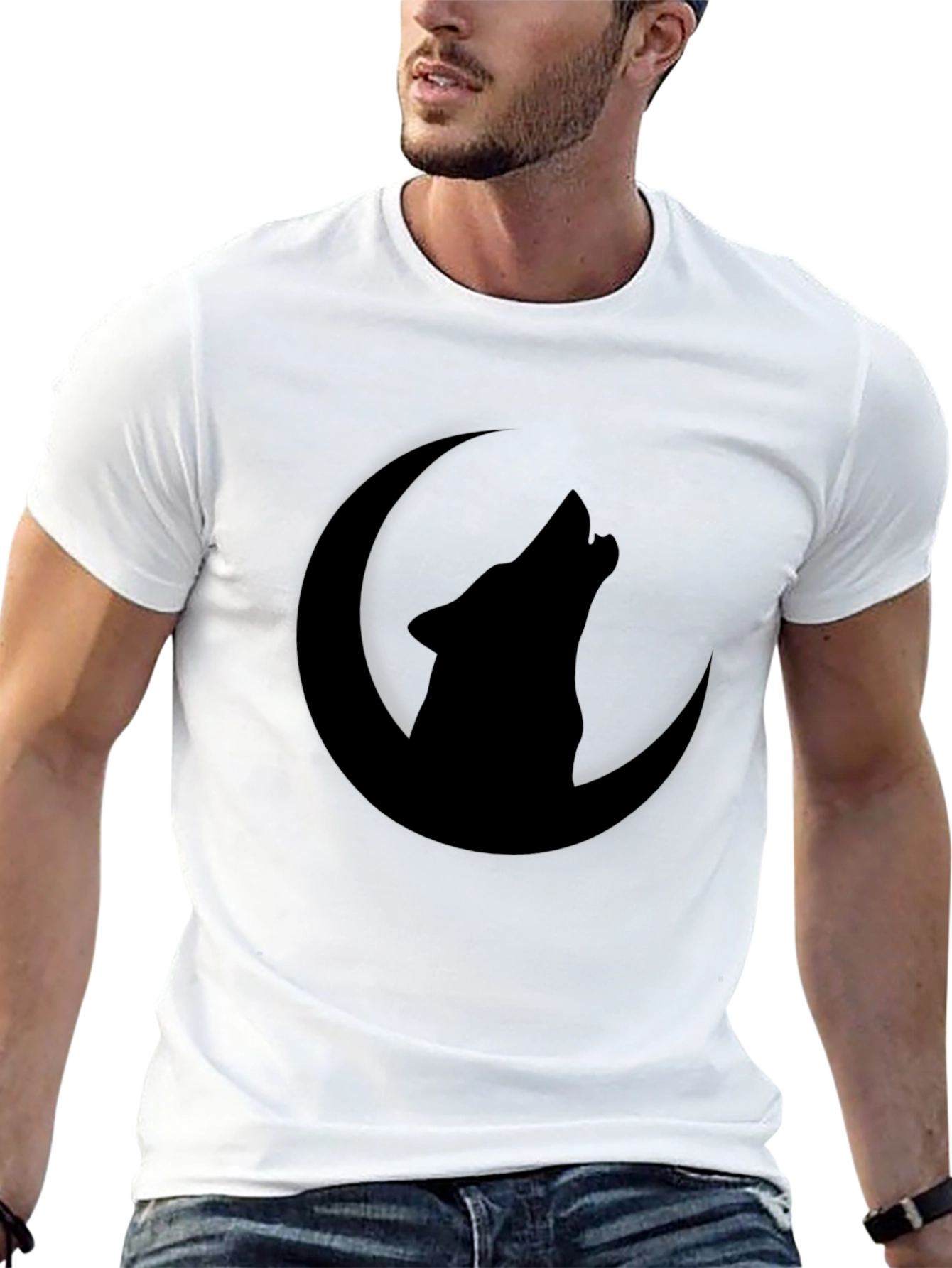 Wolf Howling at Moon Graphic Tee - Black