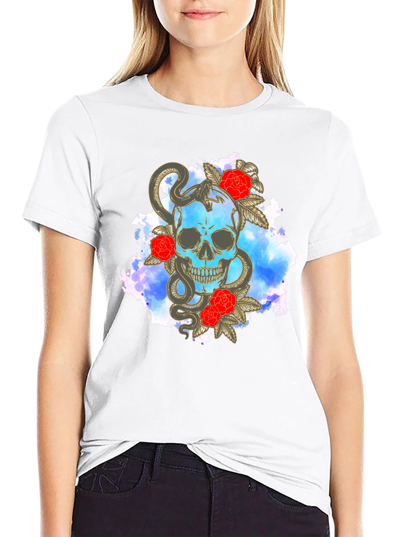 Skull Snake & Rose Graphic T-Shirt