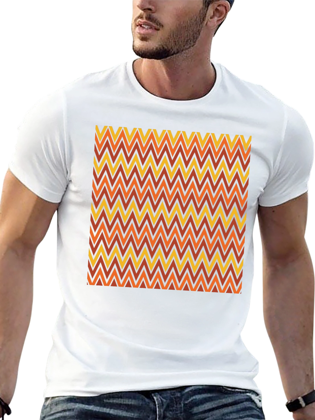 Retro Chevron Pattern Black T-Shirt