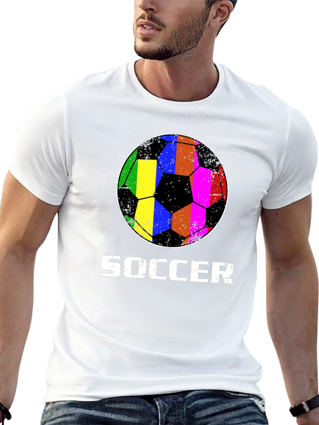 Rainbow Soccer Ball Graphic T-Shirt