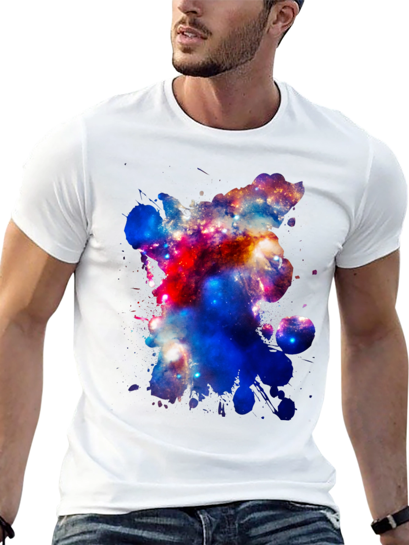 Galaxy Splatter Print Mens Black T-Shirt