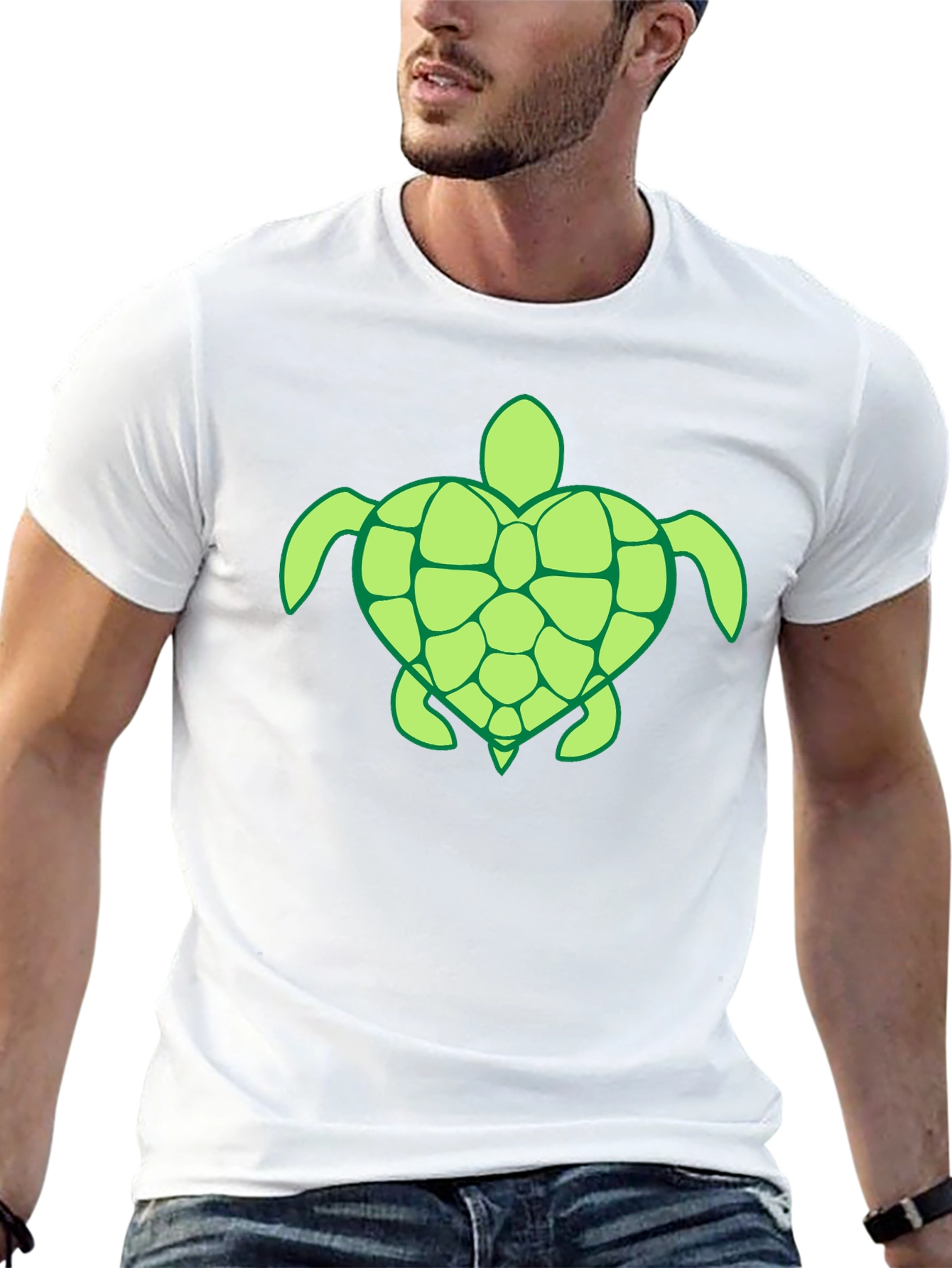 Mens Black T-Shirt with Green Turtle Design