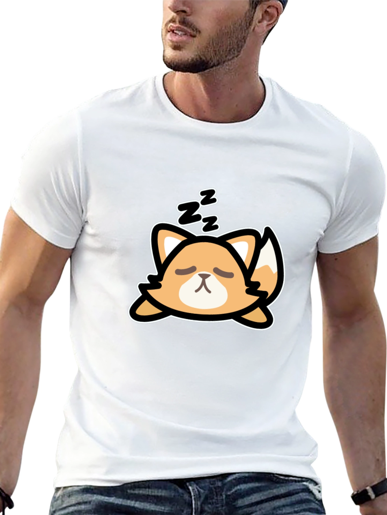 Cute Sleeping Fox Graphic Tee - Black Cotton T-Shirt