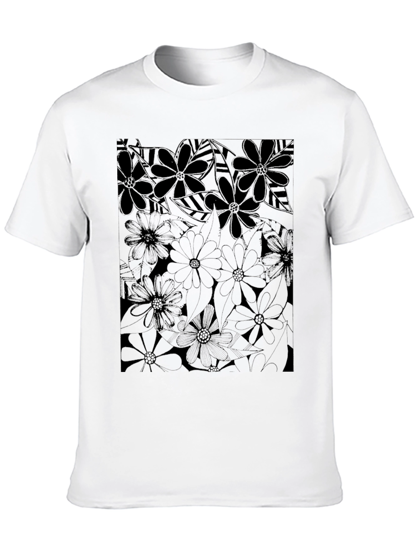 Floral Print T-Shirt - Modern Black Graphic Tee