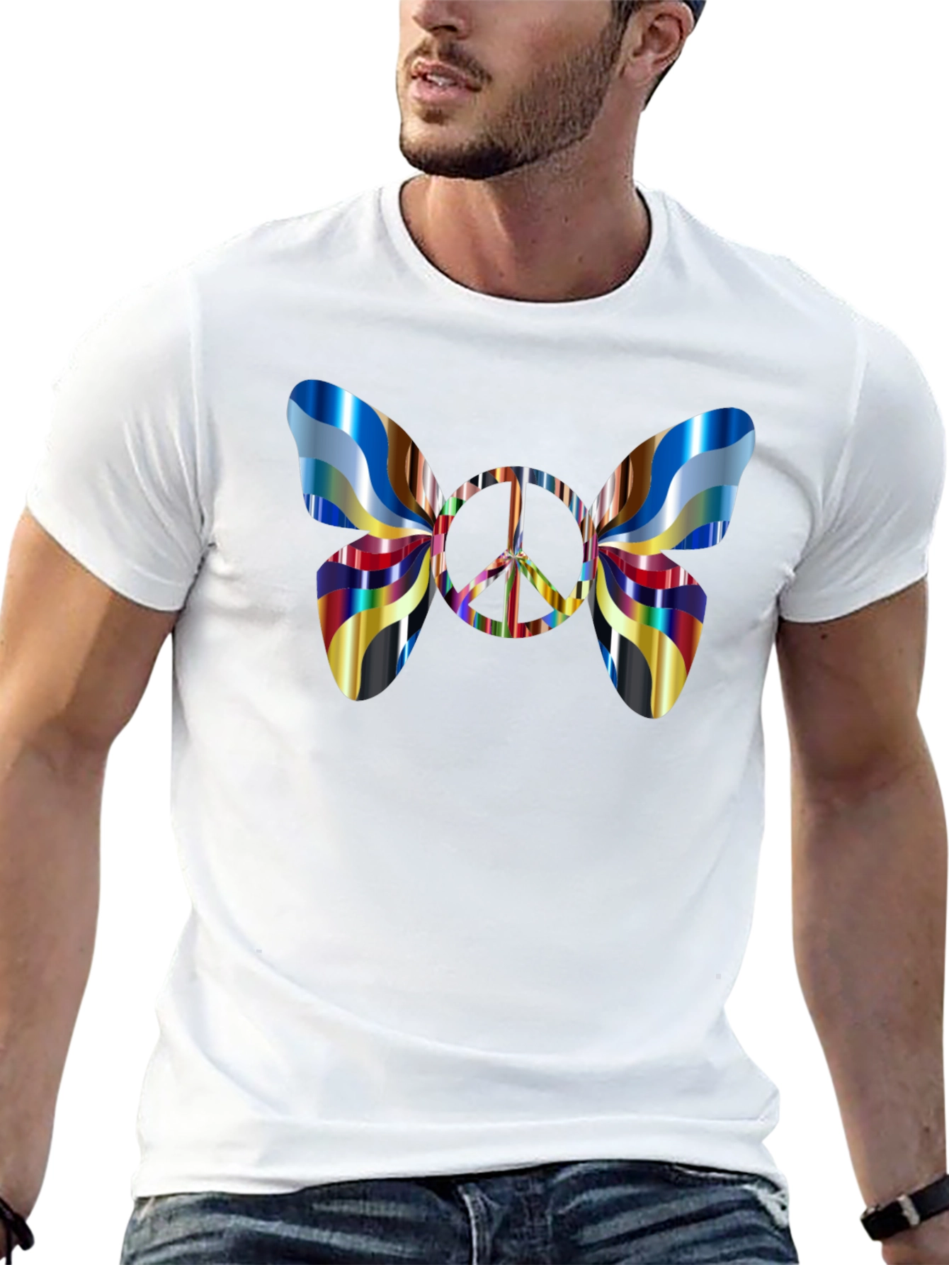 Peace Sign Butterfly Graphic Tee - Black