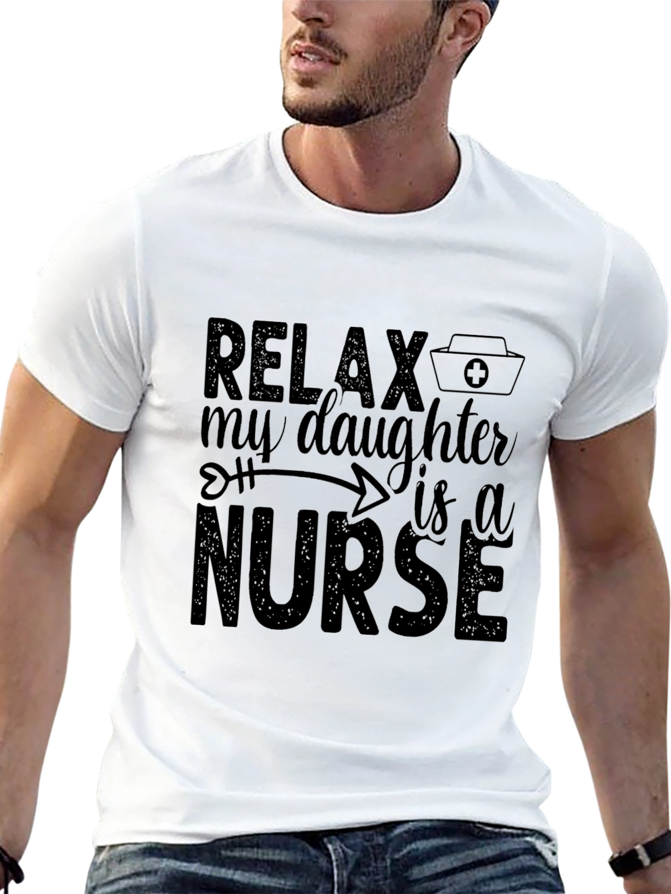 Relax My Daughter is a Nurse Black T-Shirt