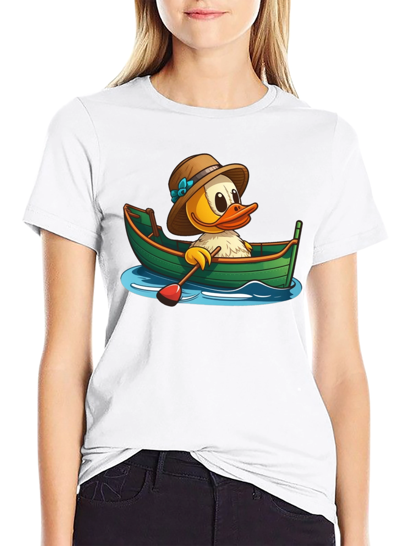 Duck in Boat T-Shirt: Quirky Cartoon Graphic Tee