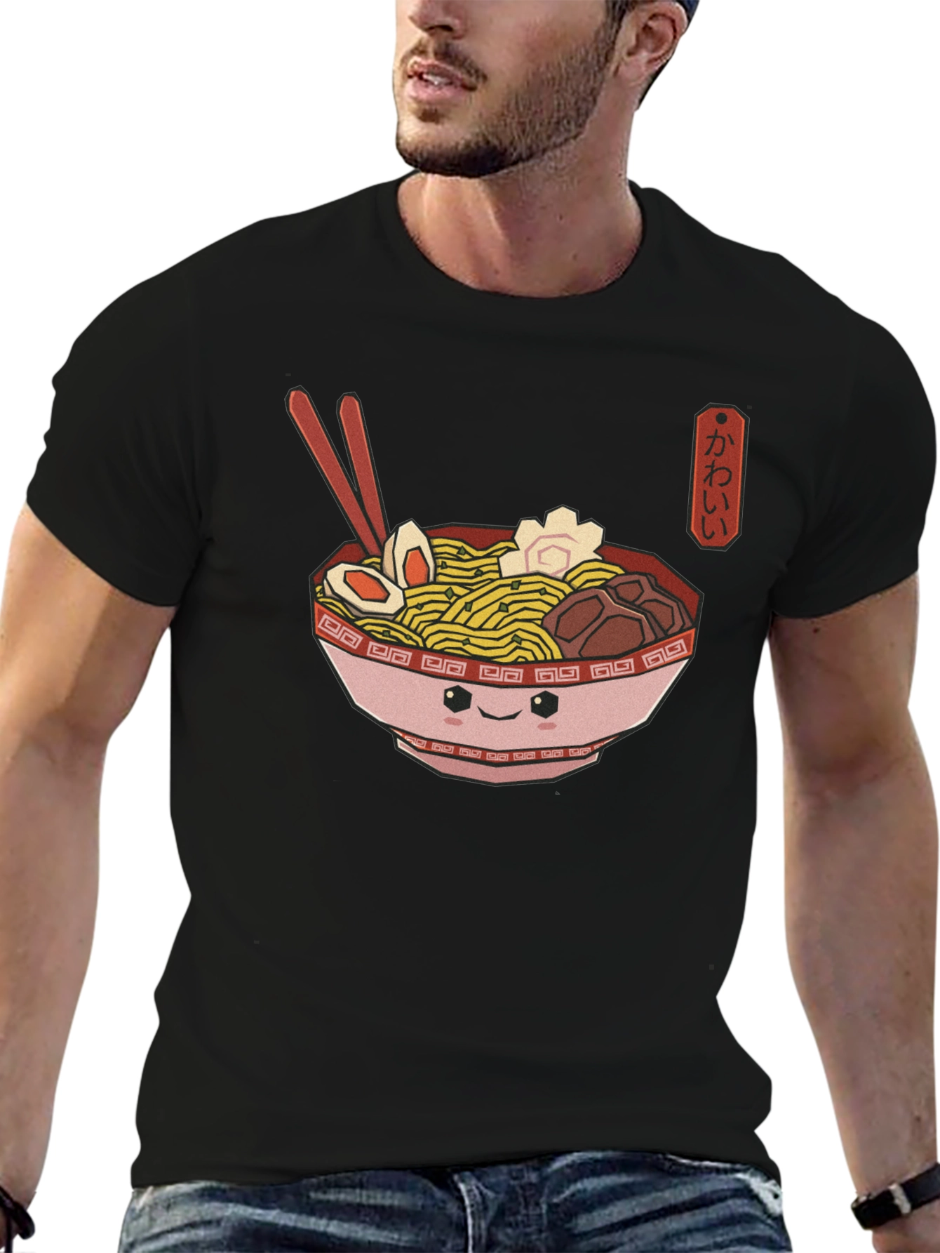 Kawaii Ramen Bowl Black T-Shirt