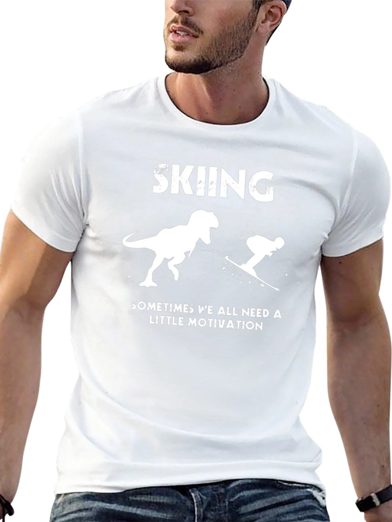 Skiing Dinosaur Motivation T-Shirt
