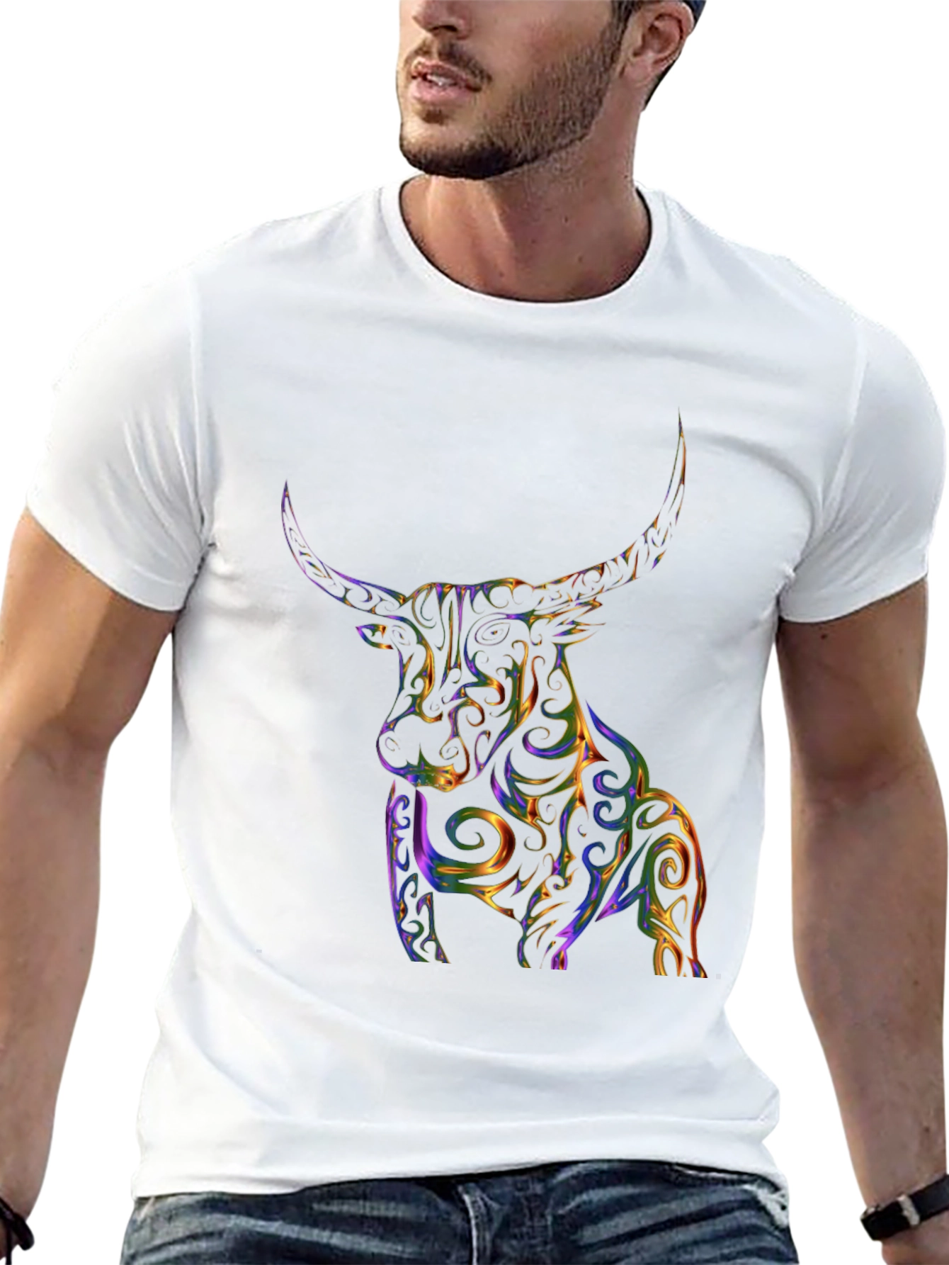 Vibrant Bull Graphic Tee - Stylish Mens Black T-Shirt