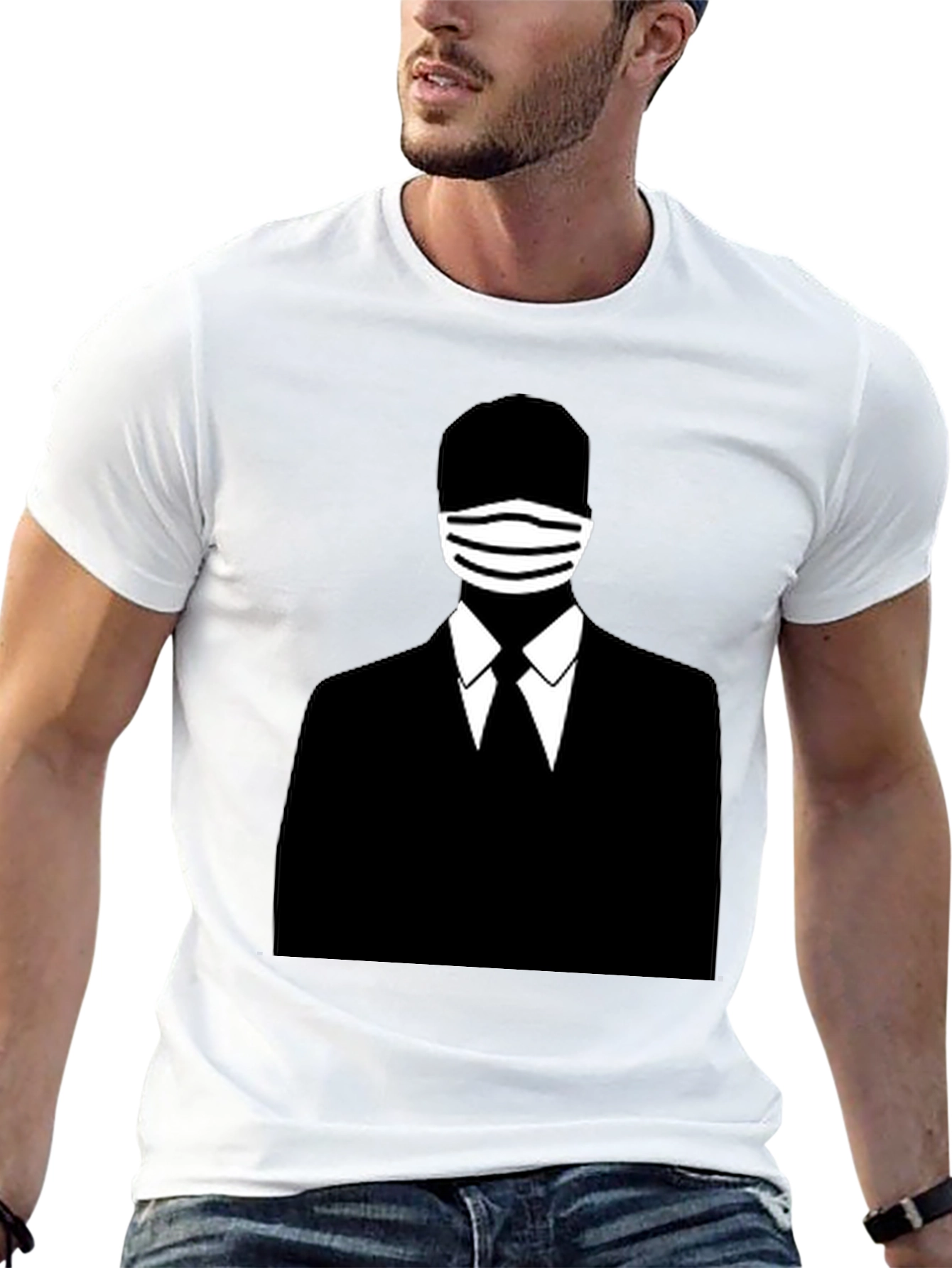 Masked Man Silhouette Graphic Tee - Black