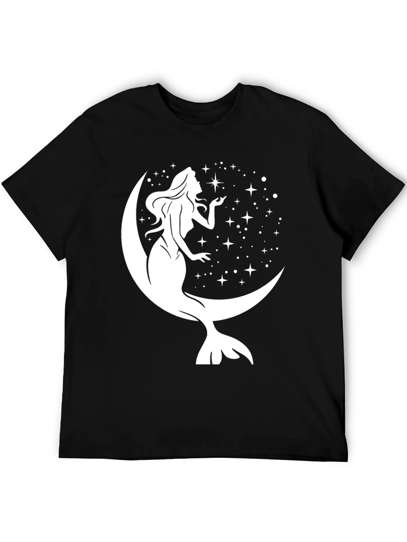 Mermaid Moon Stars Graphic Tee - Black Cotton Blend