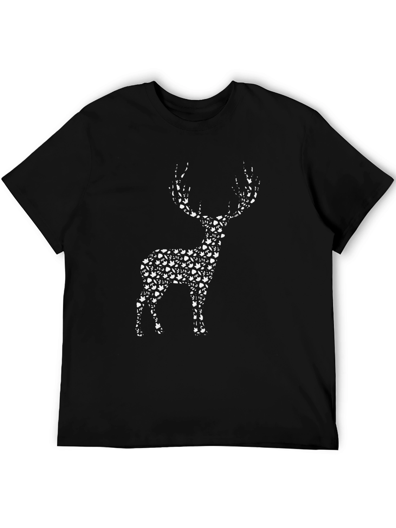 Nature Deer Graphic Tee - Black Cotton Shirt