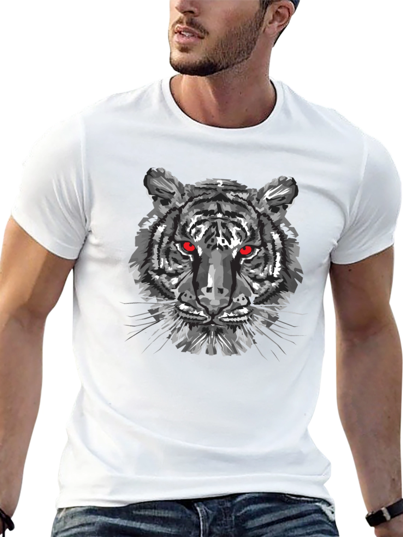 Black Tiger Graphic Tee - Mens Crew Neck T-Shirt