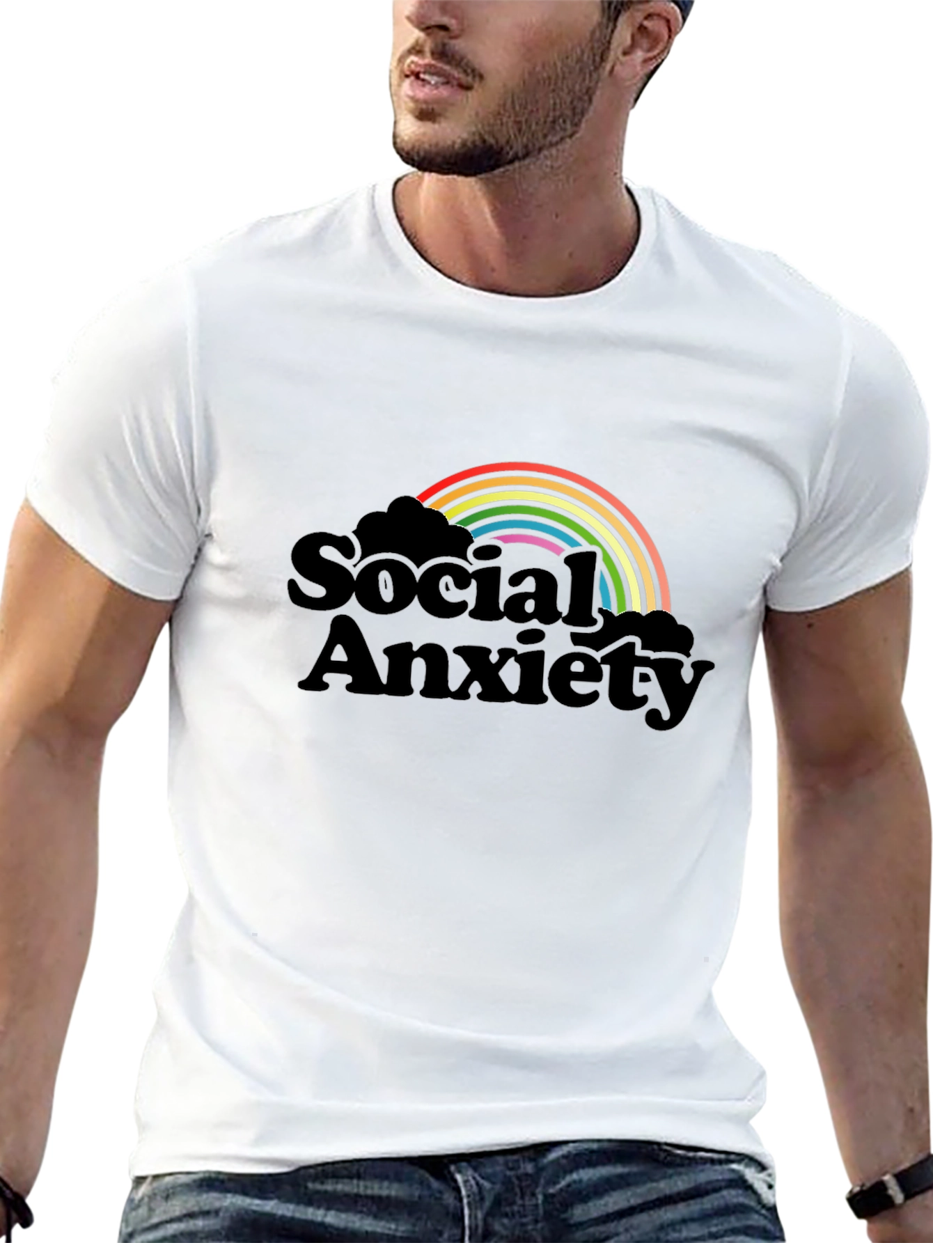 Social Anxiety Rainbow Graphic T-Shirt - Black