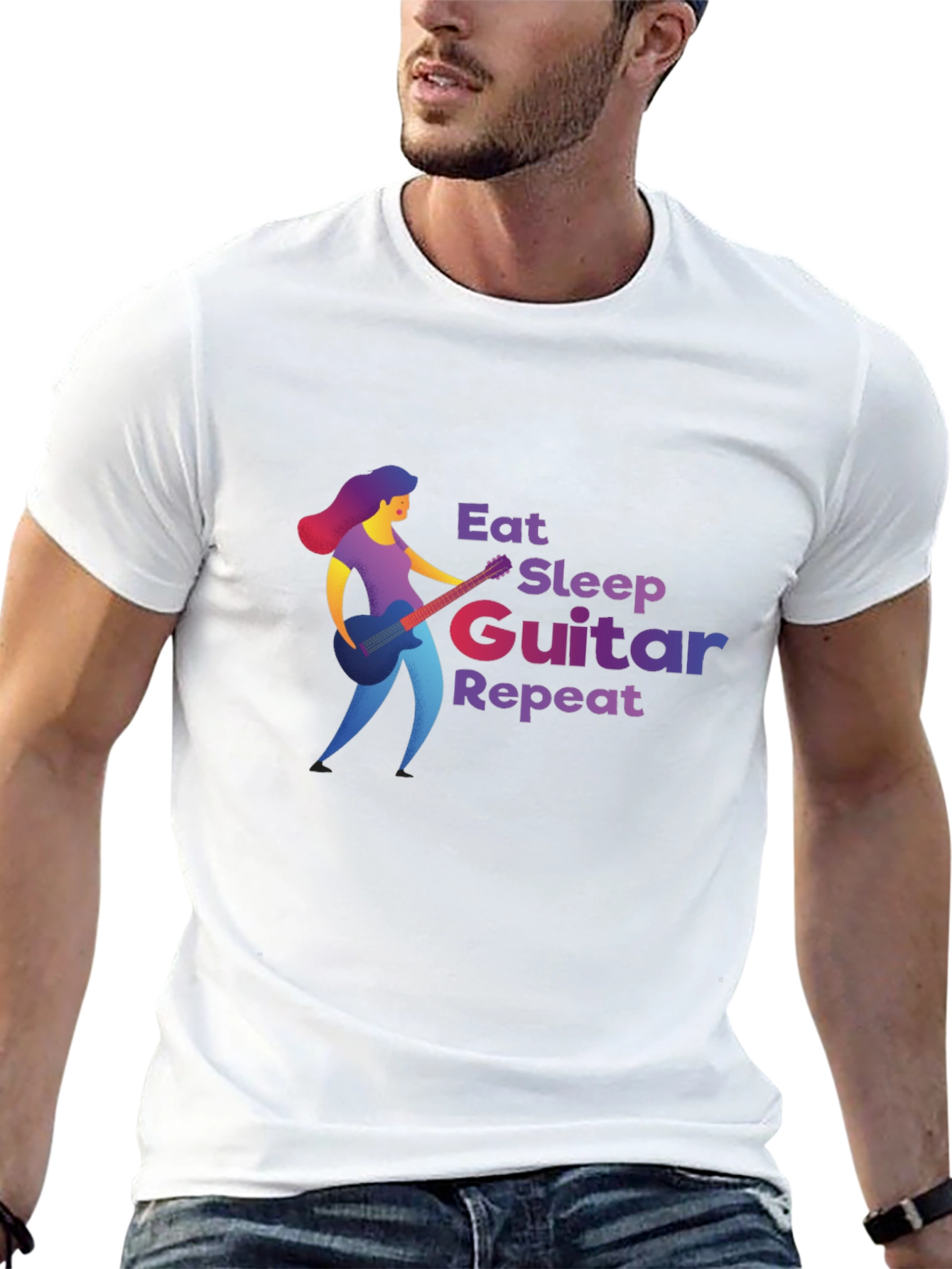 Eat Sleep Guitar Repeat Black T-Shirt