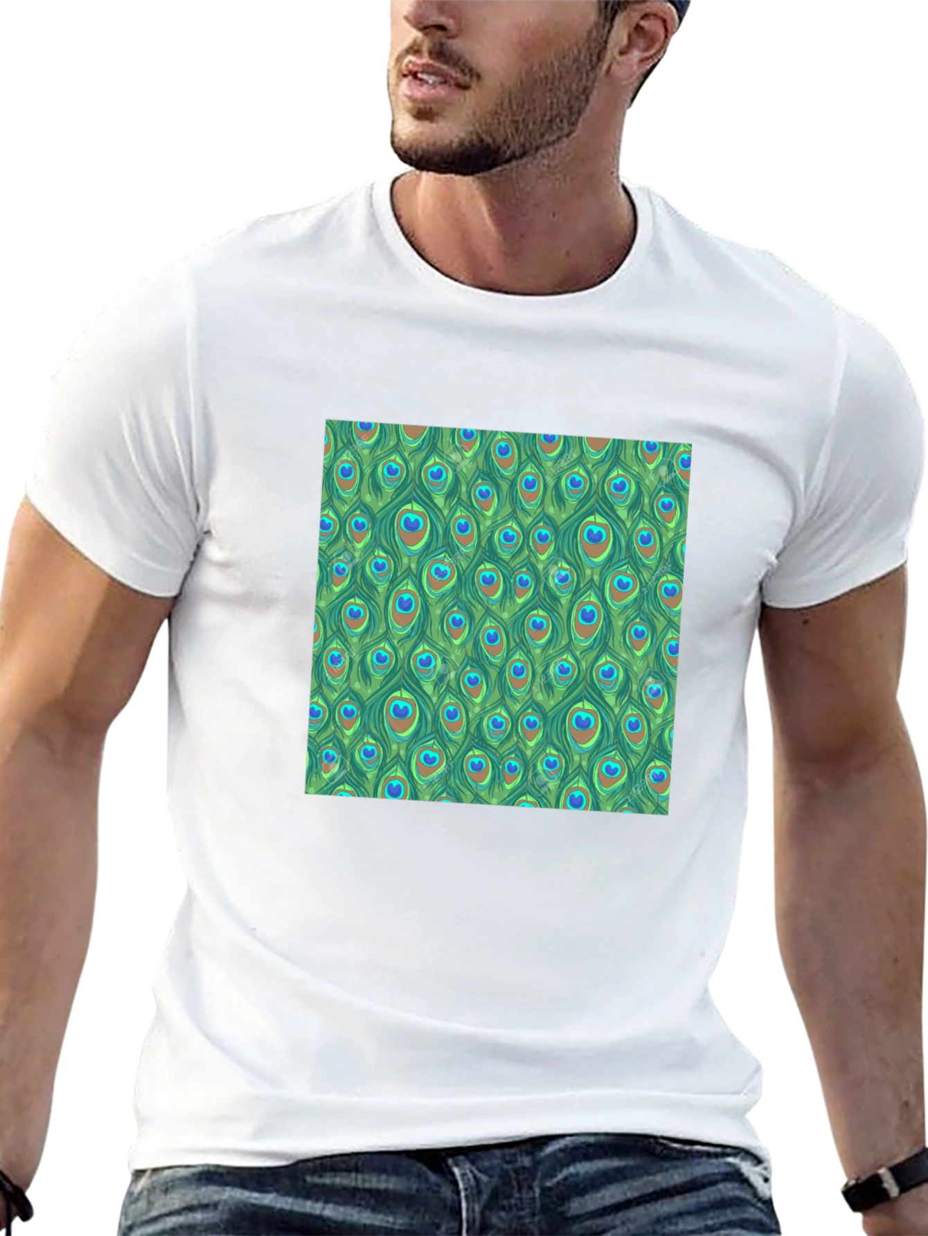 Peacock Feather Pattern T-Shirt - Unique Design
