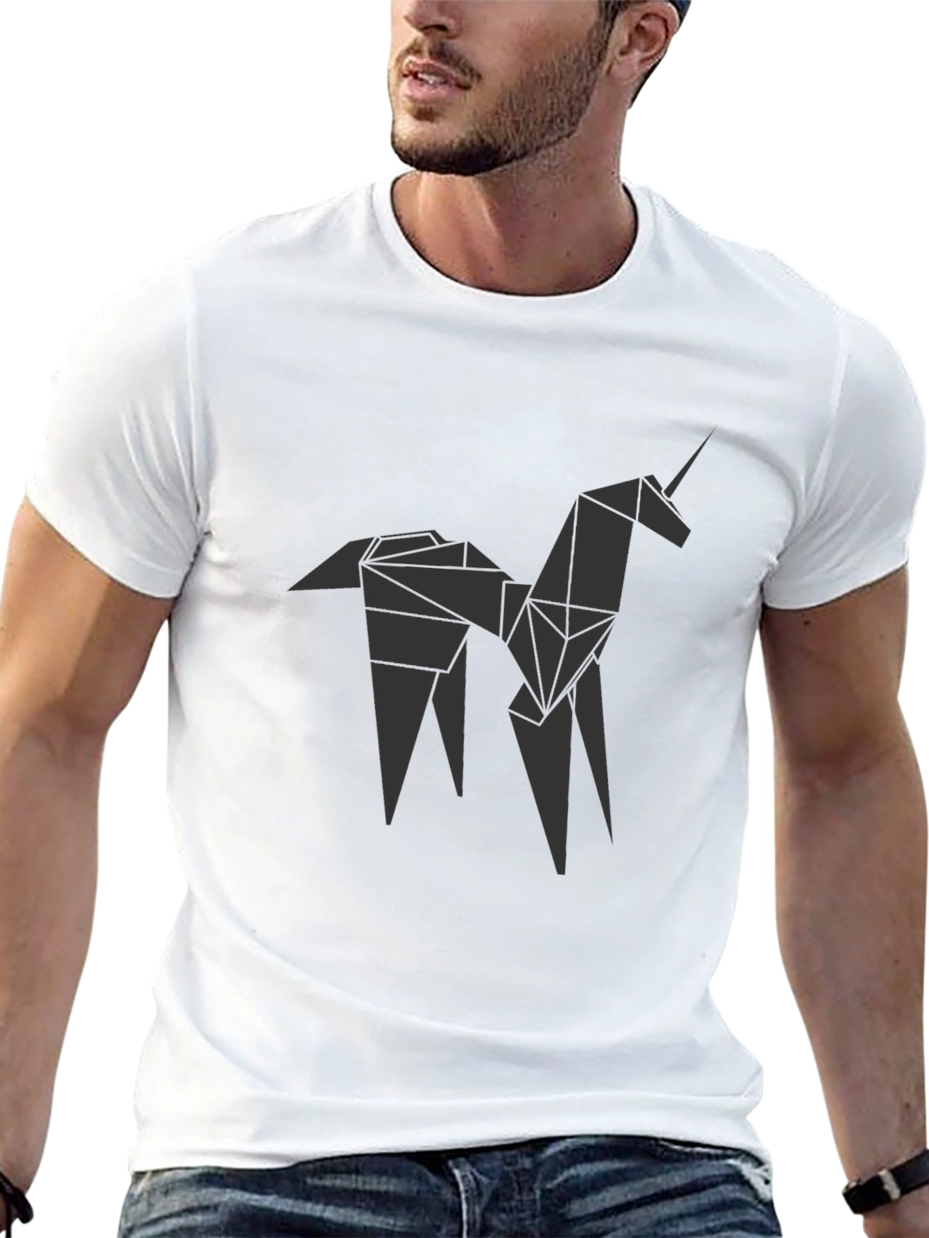 Geometric Origami Unicorn Graphic Tee