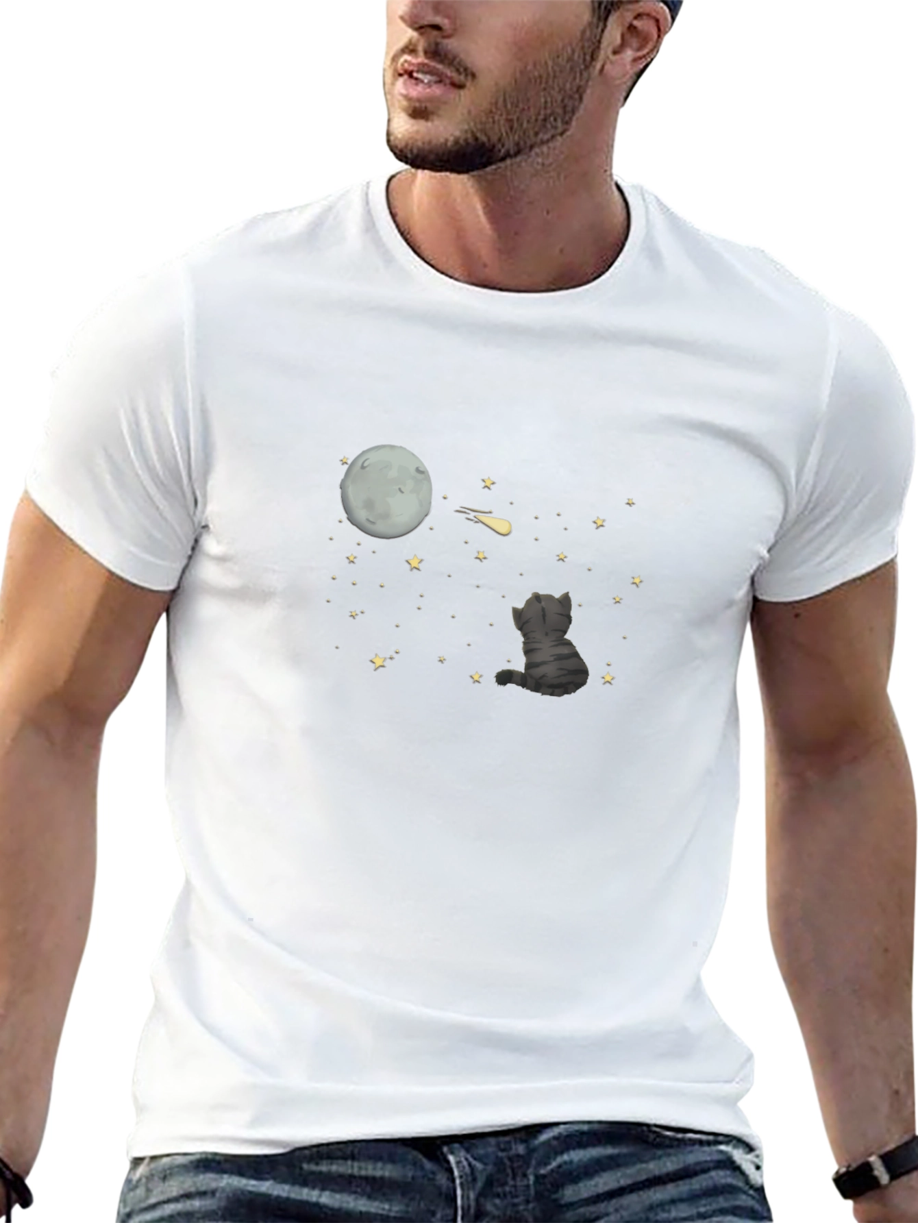 Cat Moon Starry Night Graphic Tee