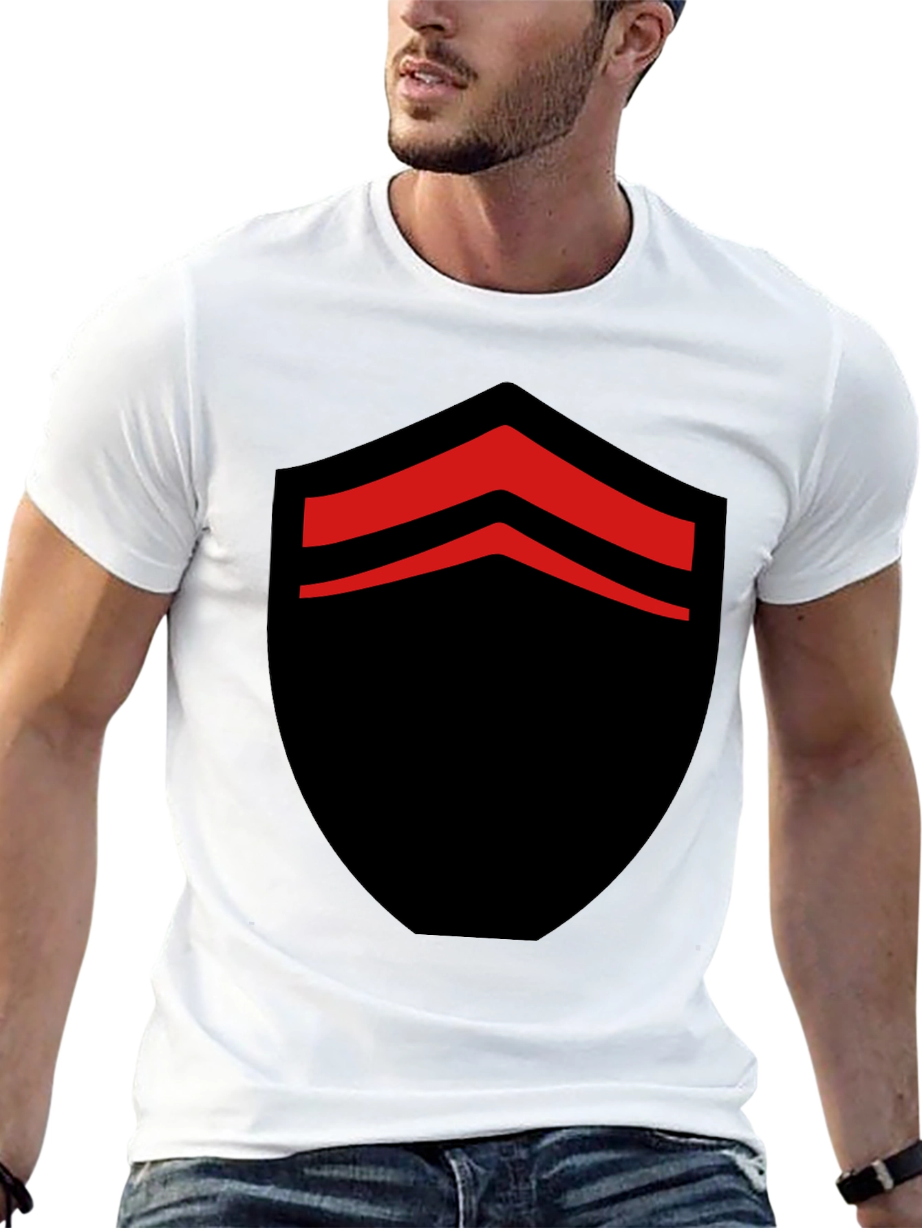 Bold Black T-Shirt with Red Chevron Design