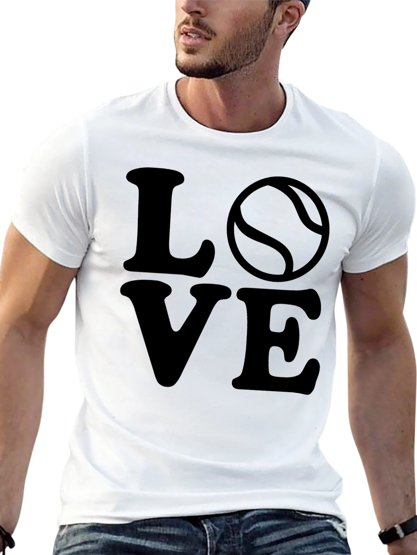 LOVE Tennis Graphic Tee - Black Cotton Casual Shirt