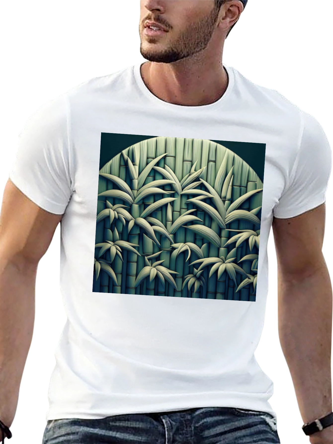 Bamboo Print Black T-Shirt
