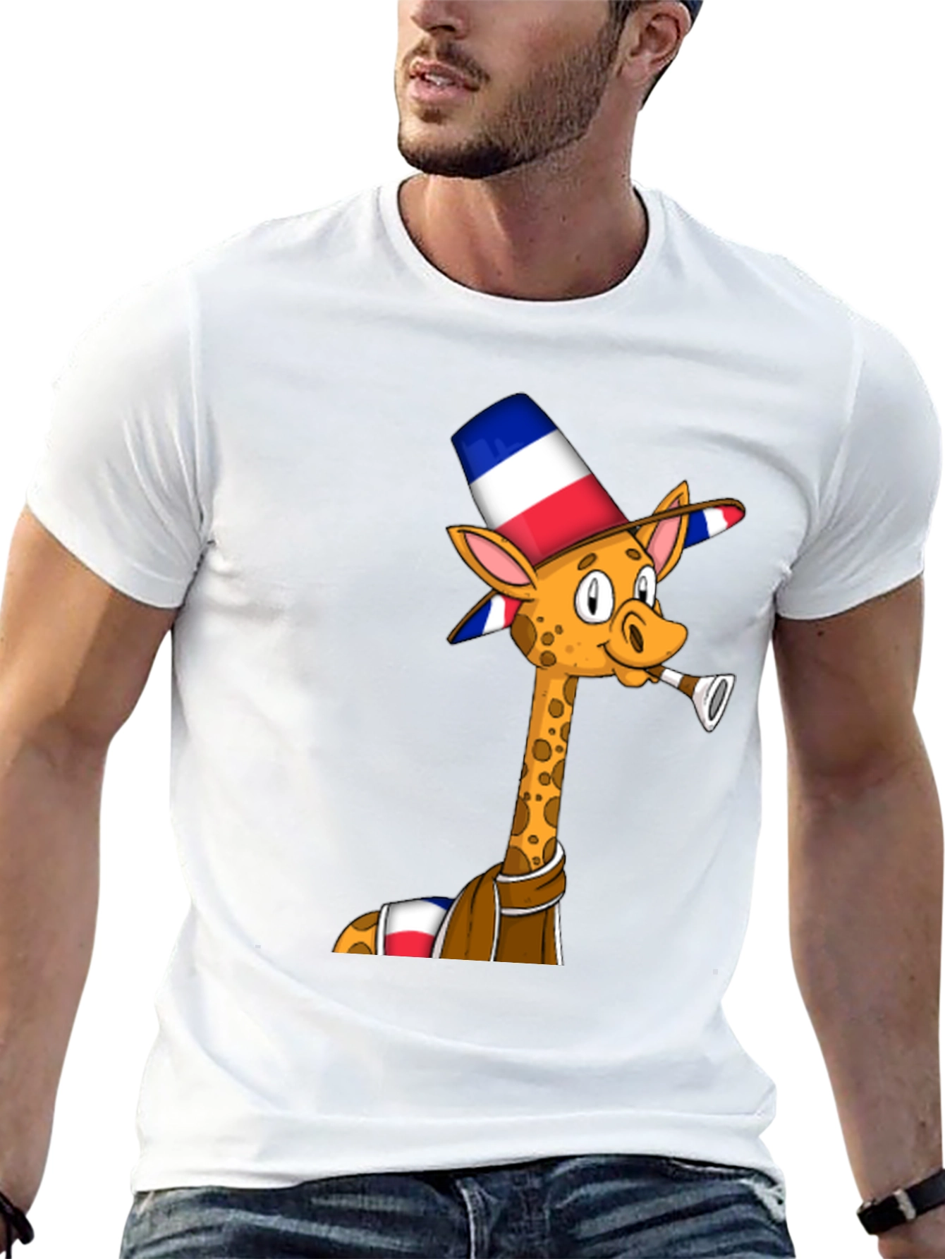 Giraffe in Hat T-Shirt - Unique Graphic Tee