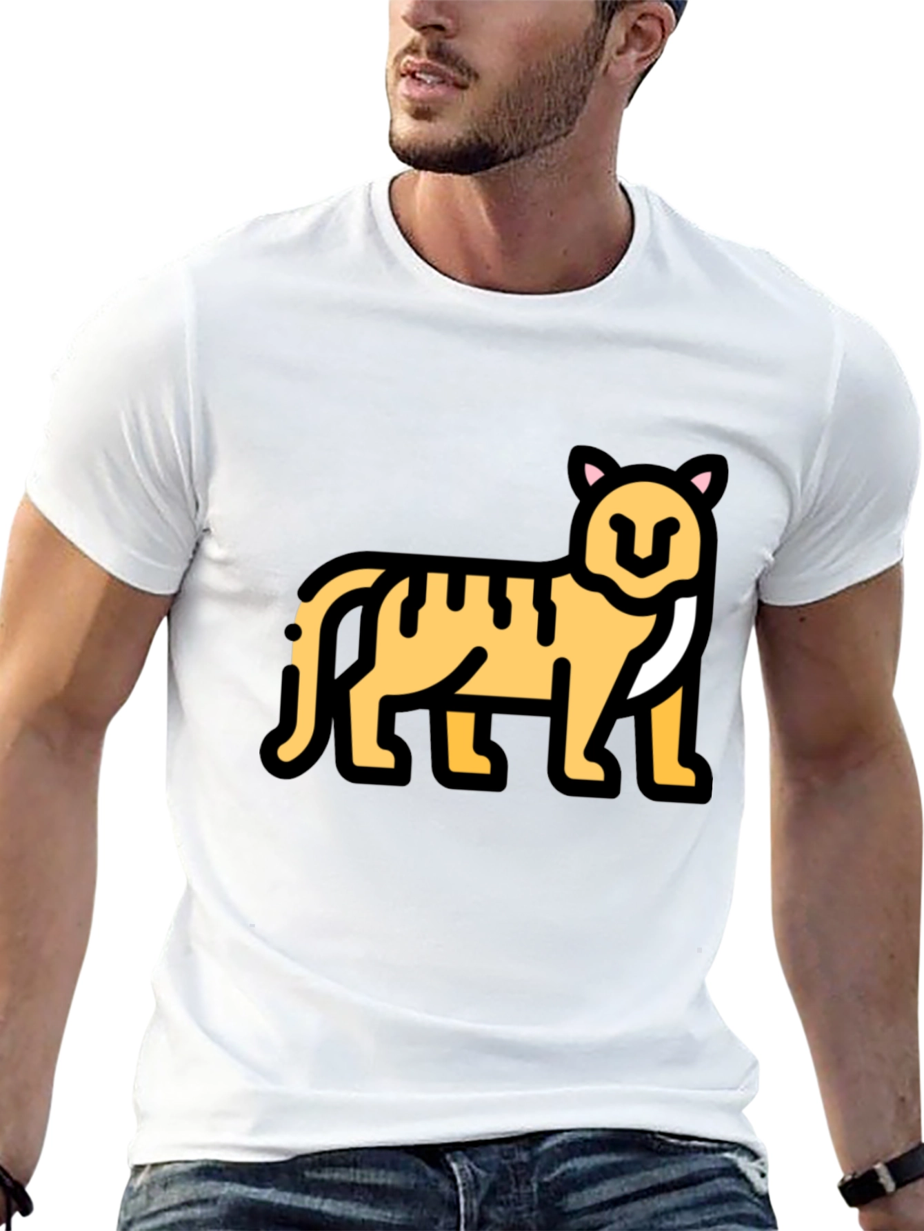 Black T-Shirt with Tiger Cartoon Graphic
