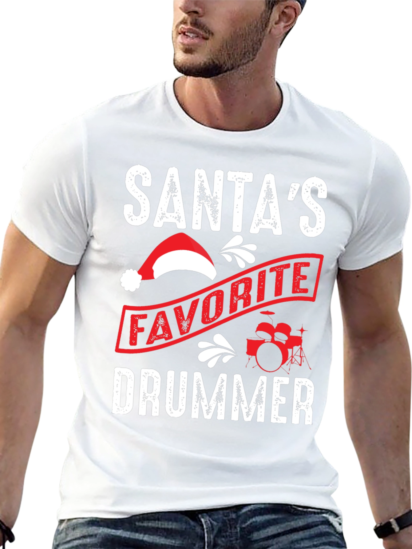 Santas Favorite Drummer T-Shirt - Christmas Holiday Tee