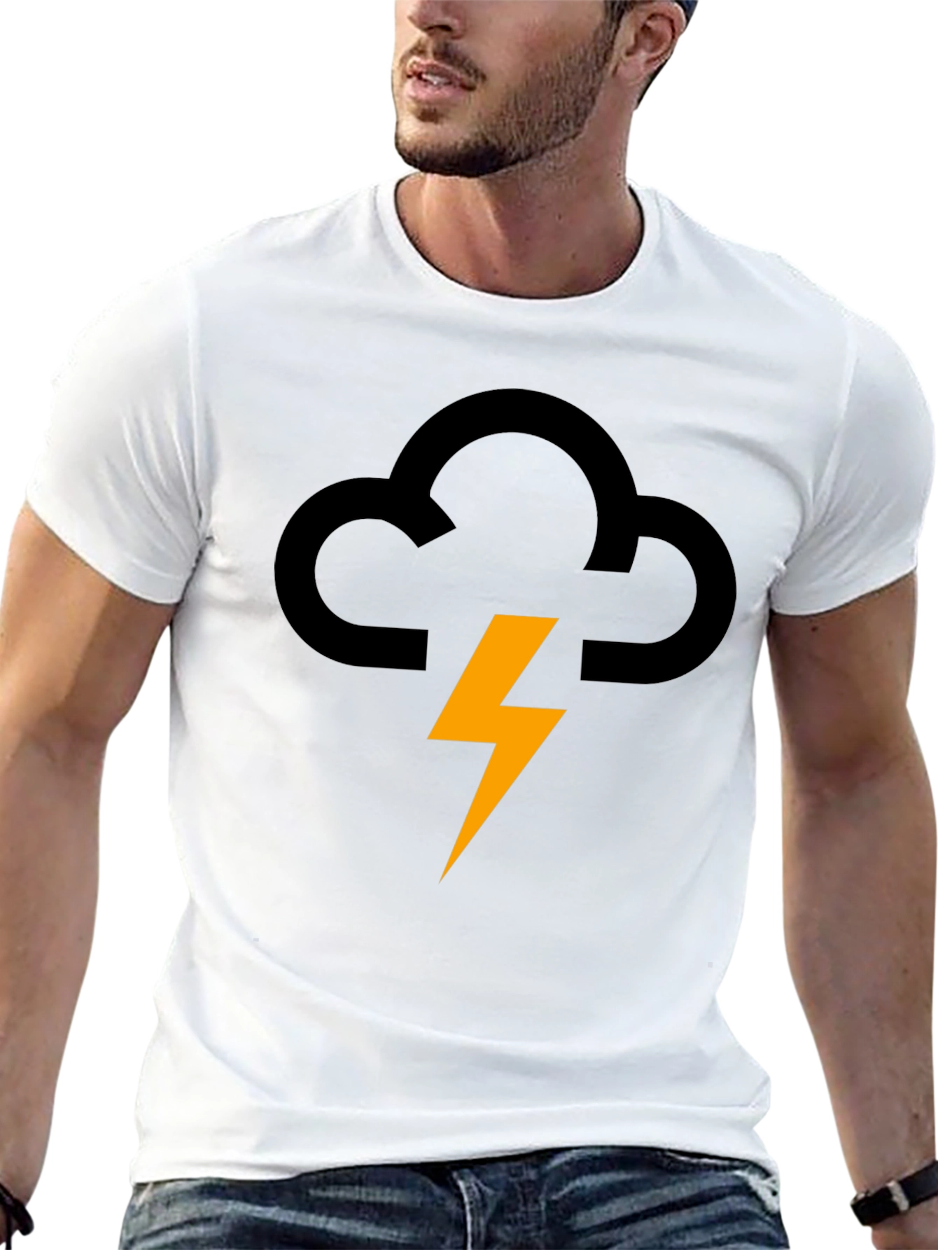 Storm Cloud Lightning Graphic Tee - Black