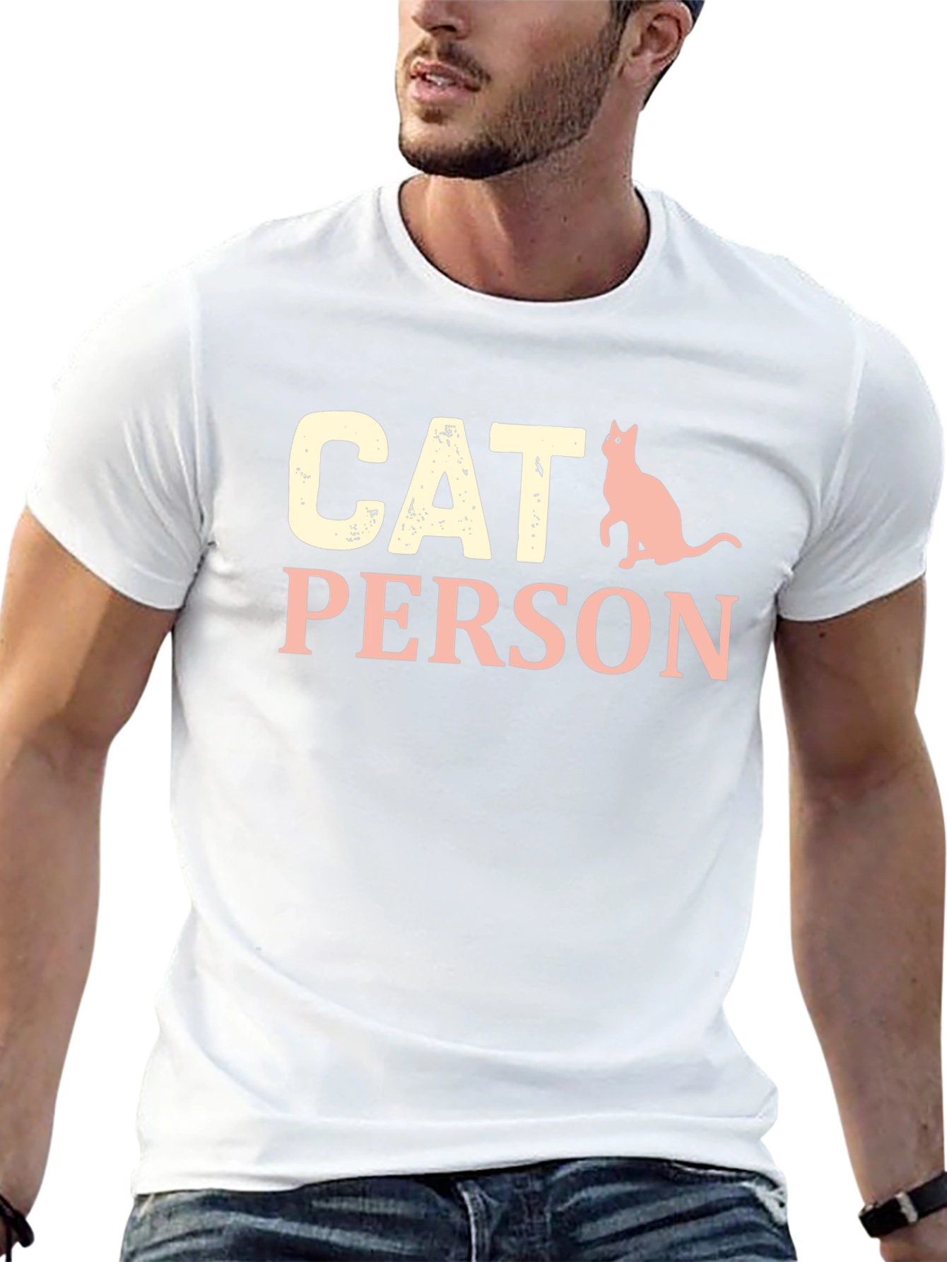 Cat Person Graphic Tee - Black Cotton T-Shirt
