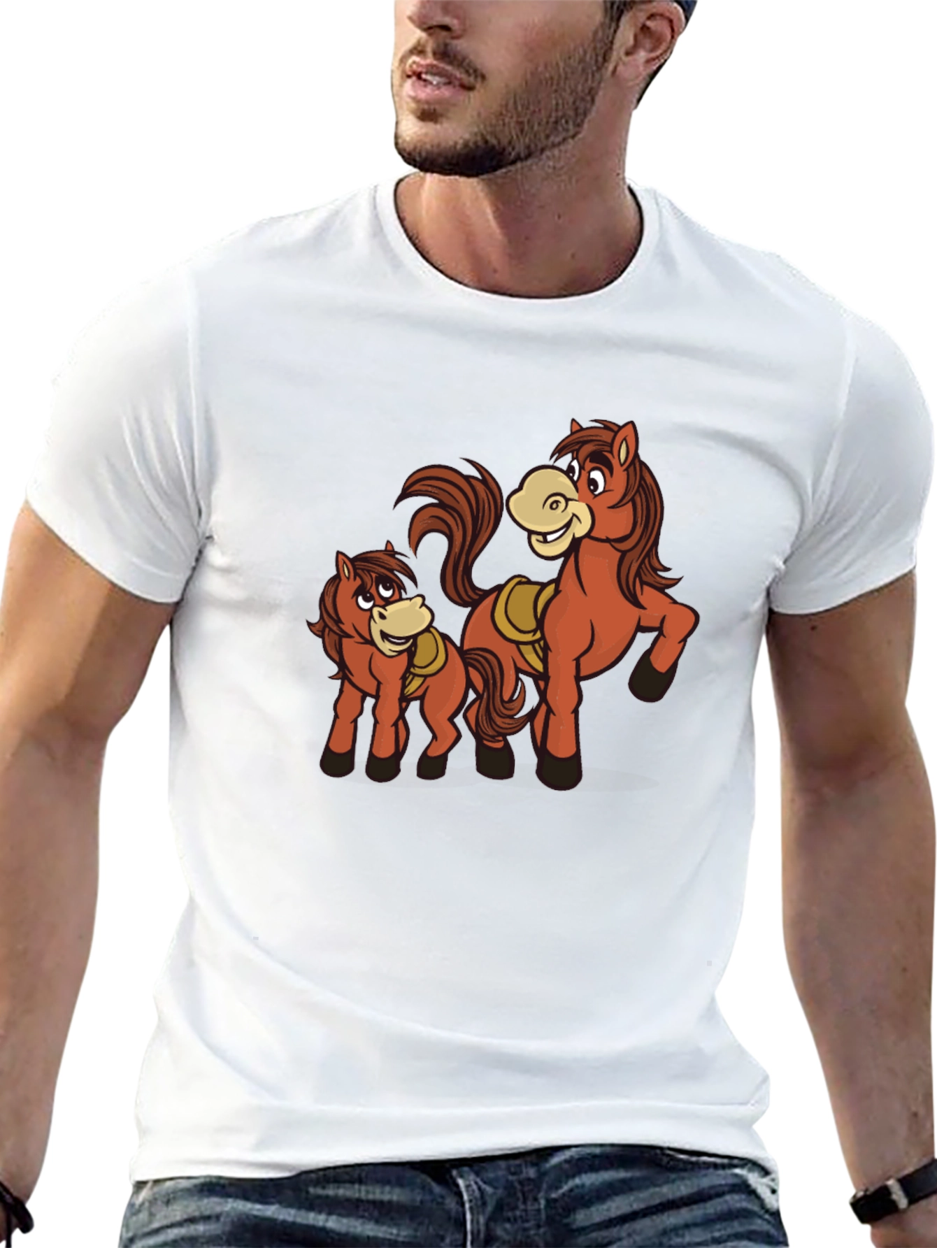 Horse Cartoon Graphic Black T-Shirt