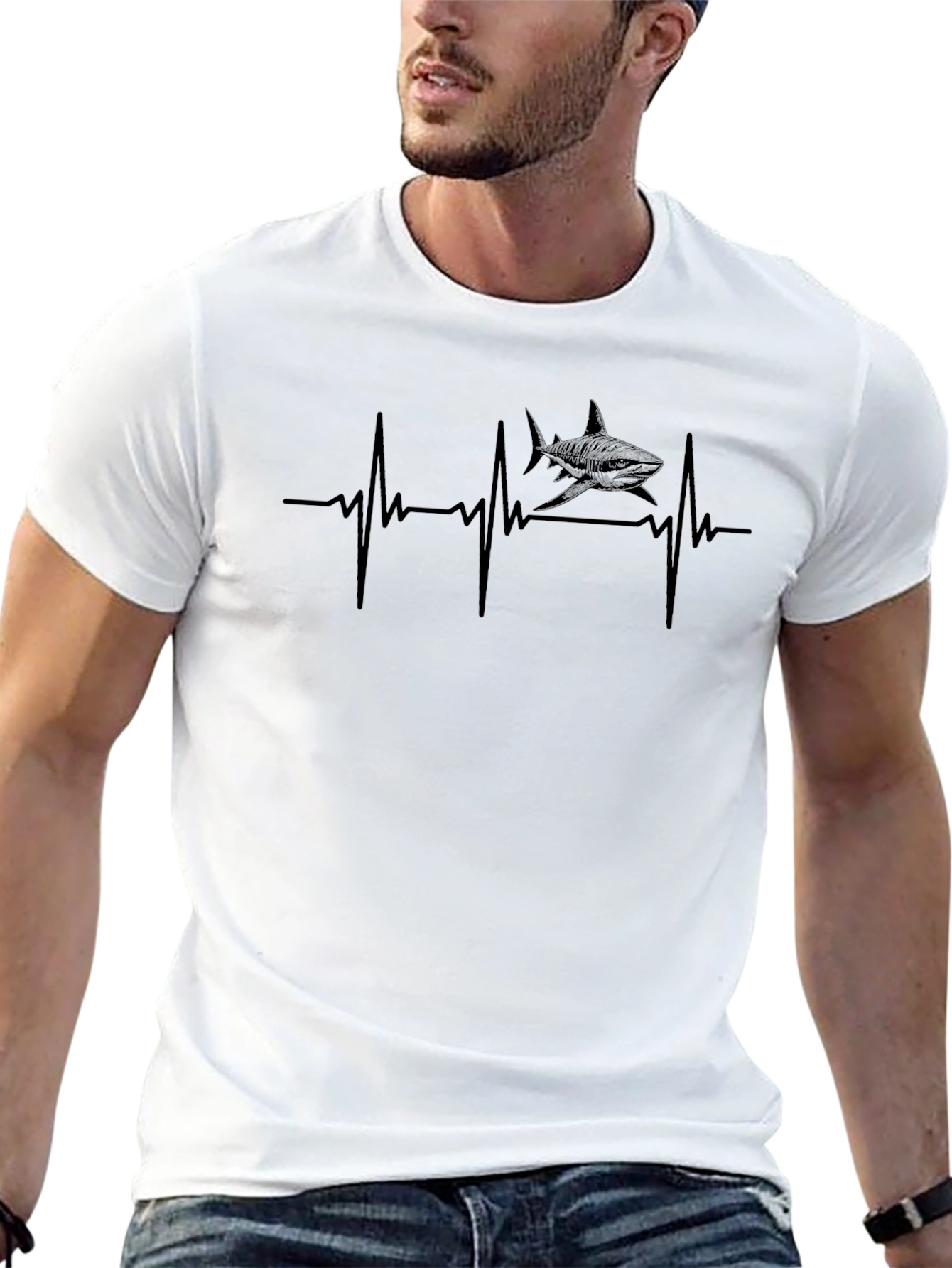 Shark Heartbeat T-Shirt - Black Cotton Tee