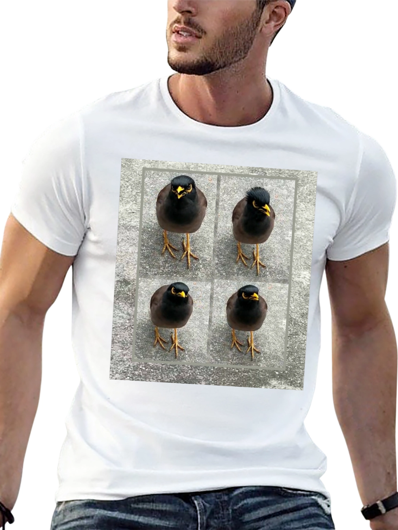 Myna Bird Grid T-Shirt - Unique Graphic Tee