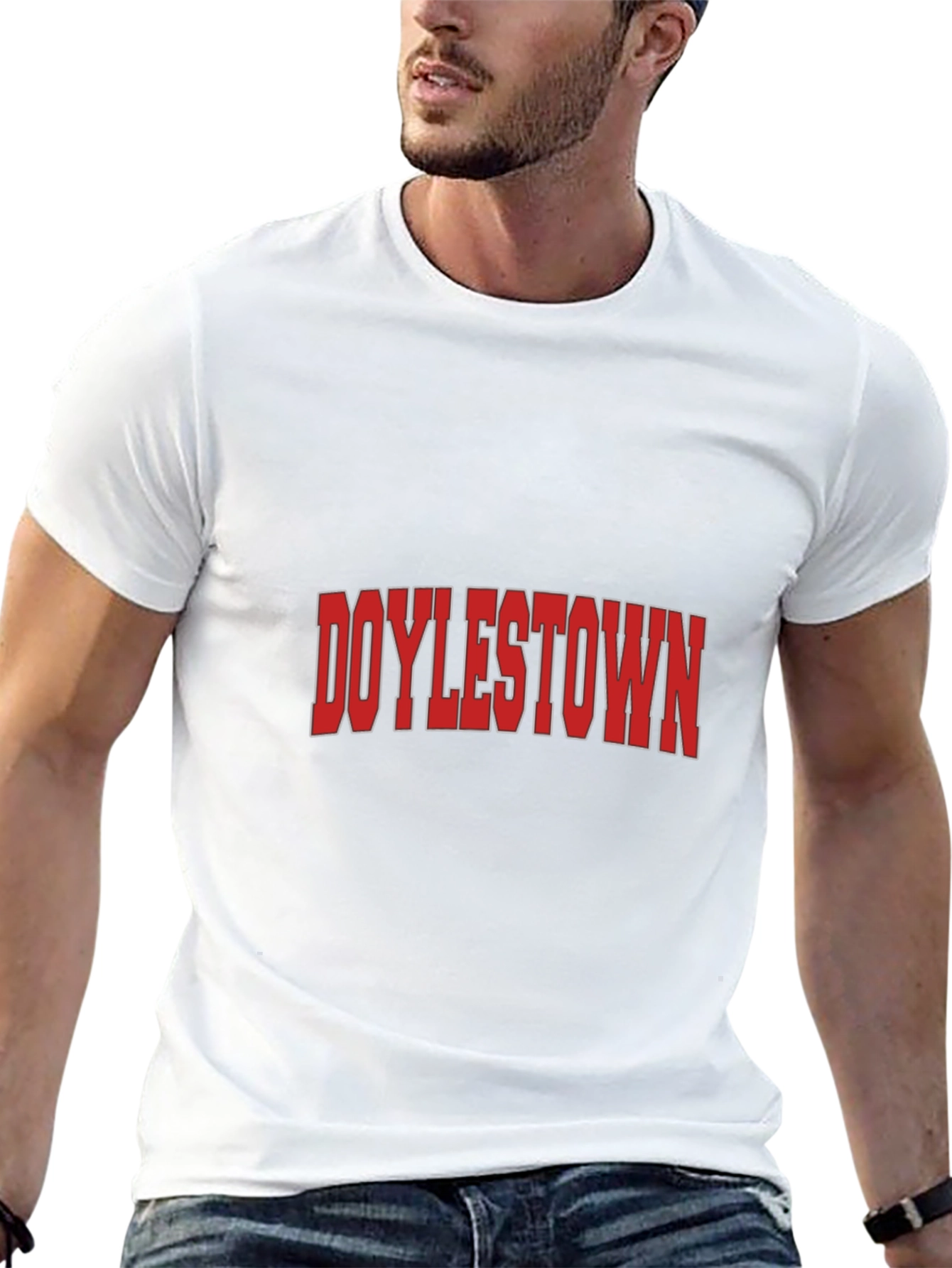 Doylestown Graphic Tee - Bold Red Text on Black