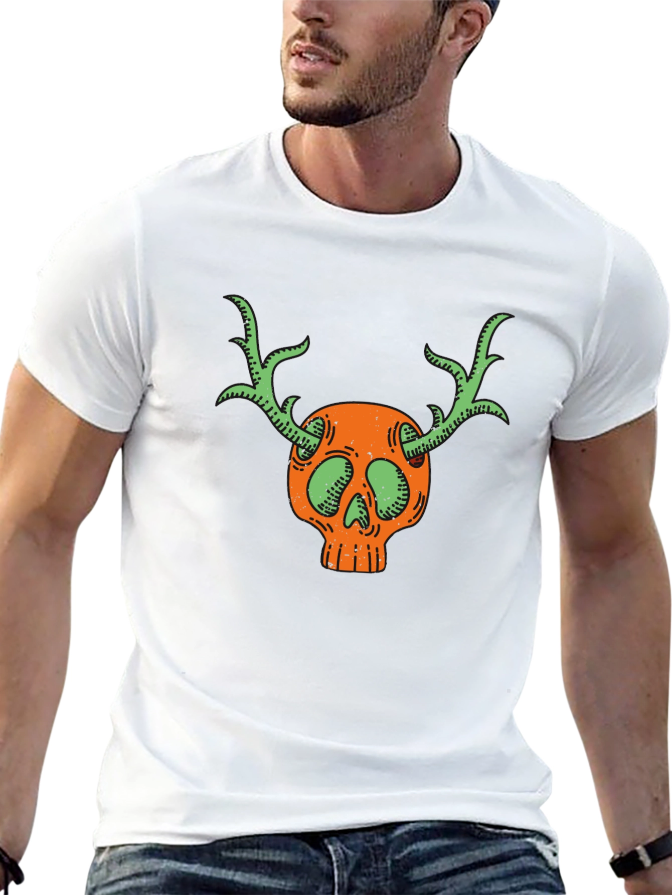 Skull & Antlers Graphic Black T-Shirt