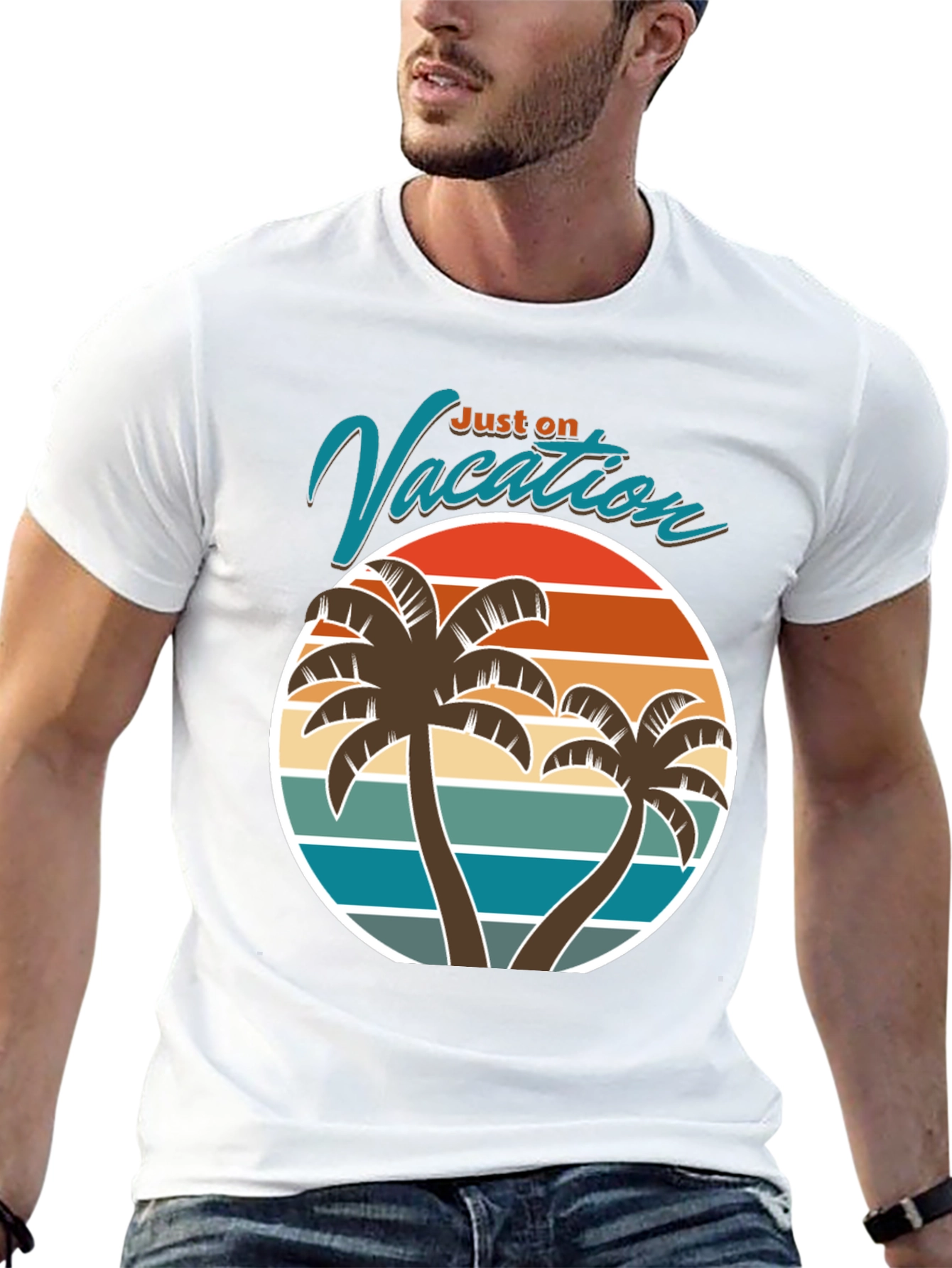 Just on Vacation T-Shirt - Tropical Palm Tree Design