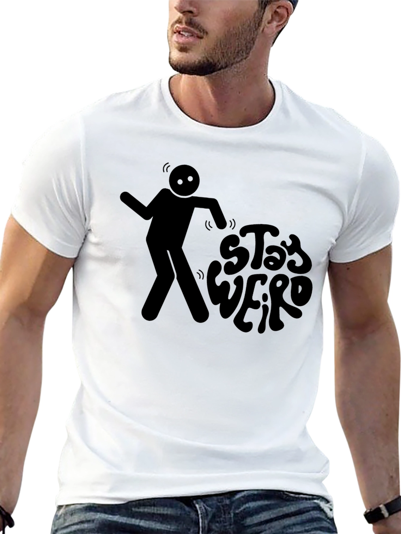 Stay Weird Graphic Tee - Black Cotton Casual T-Shirt