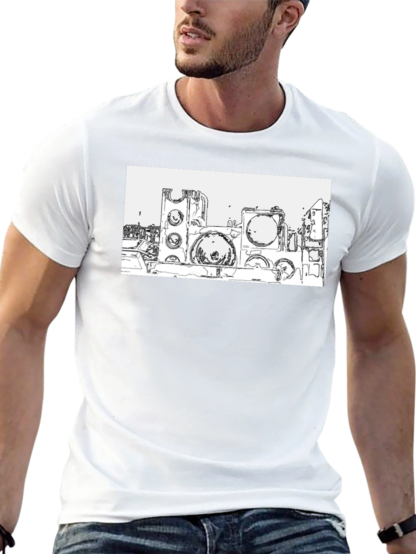 Abstract Cityscape Graphic Tee - Black