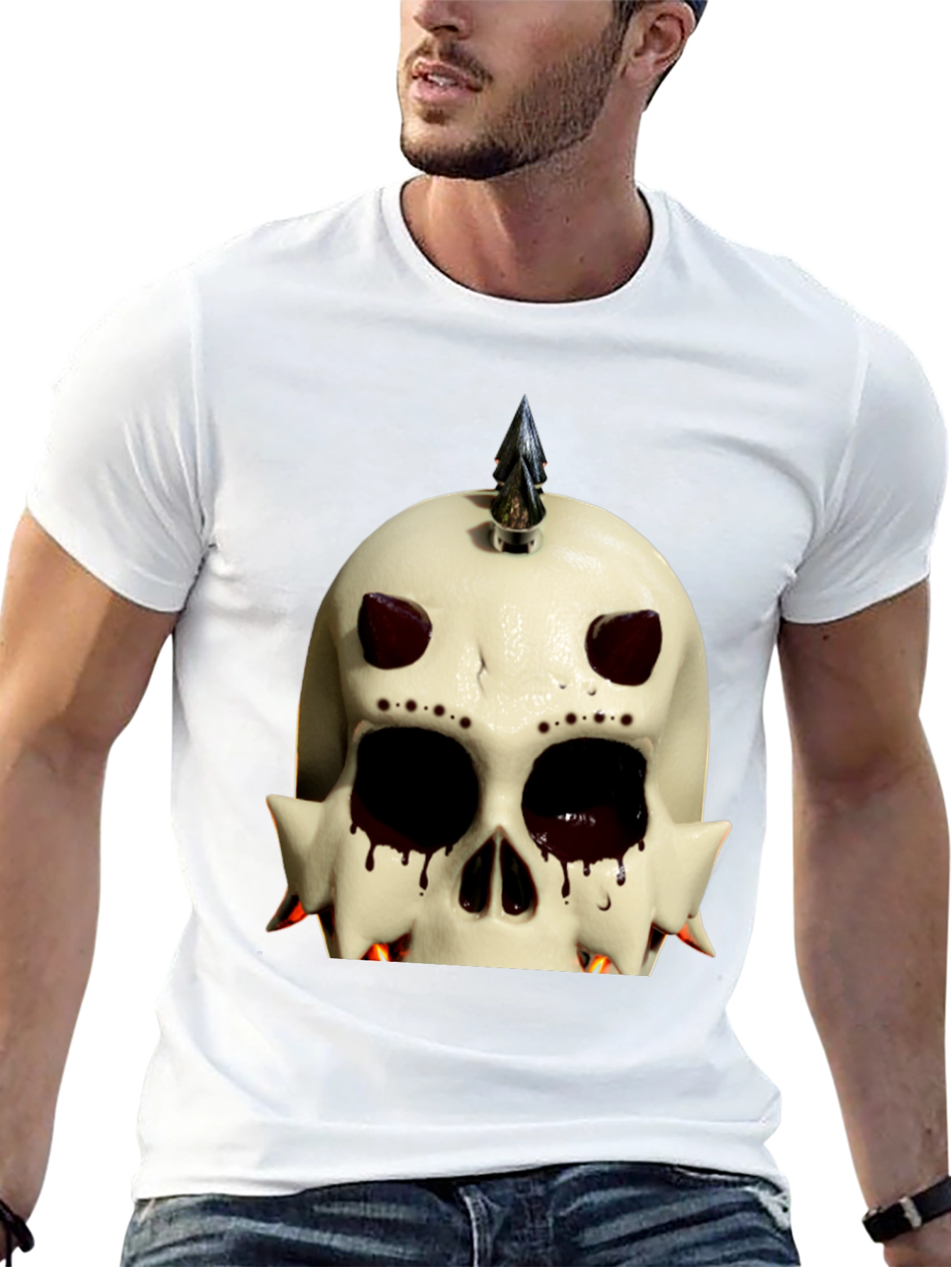 Edgy Skull Graphic Tee - Black Cotton Punk Style