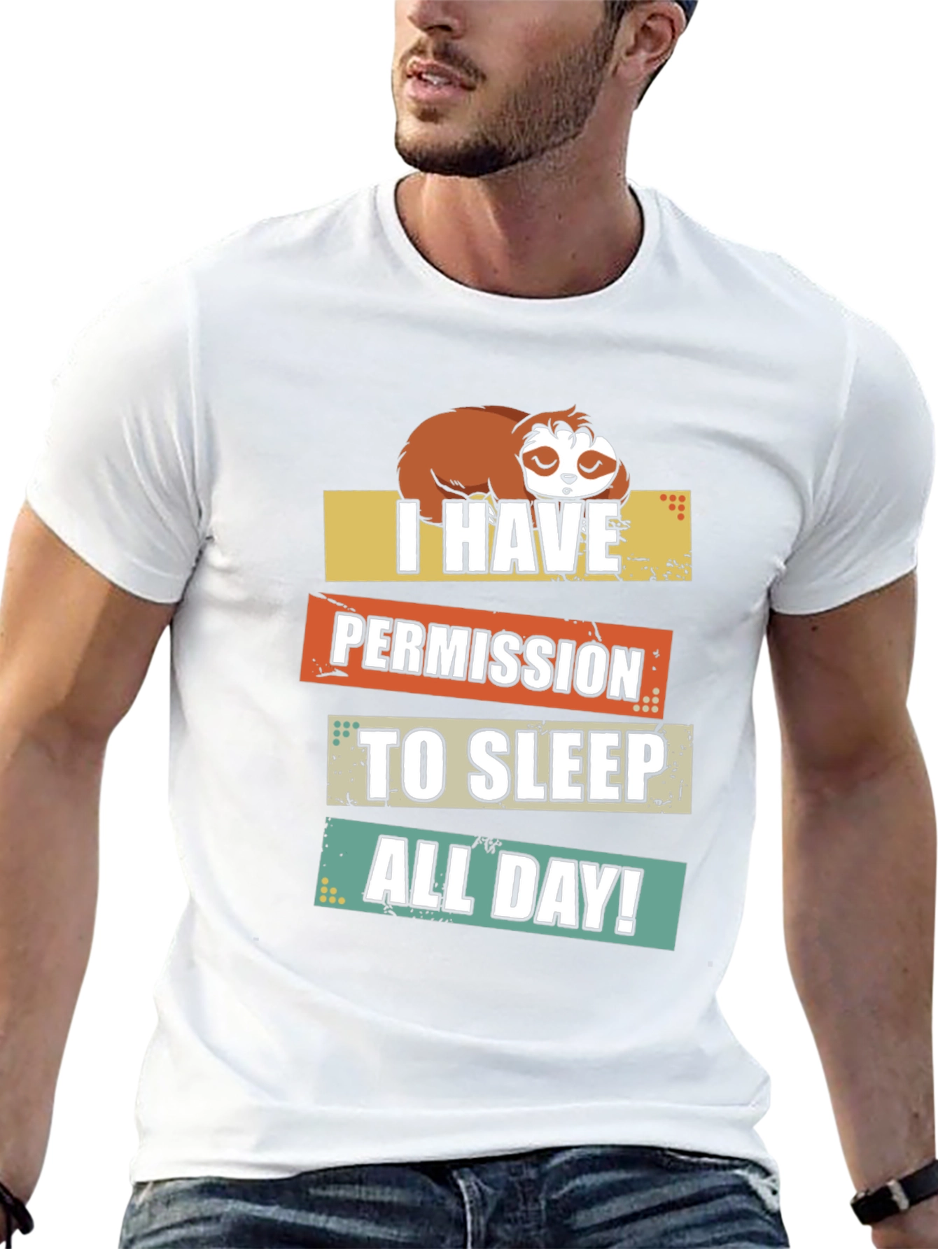 Funny Sloth Permission Sleep All Day Graphic Tee