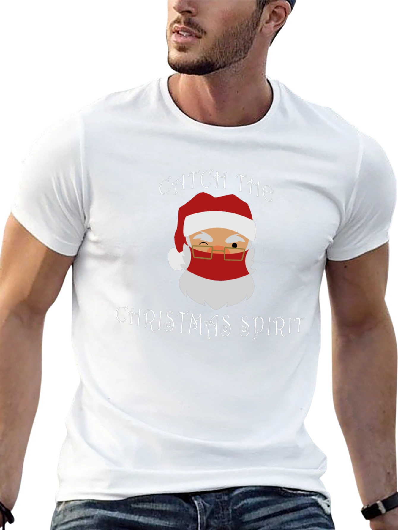 Festive Santa Graphic T-Shirt - Catch the Christmas Spirit