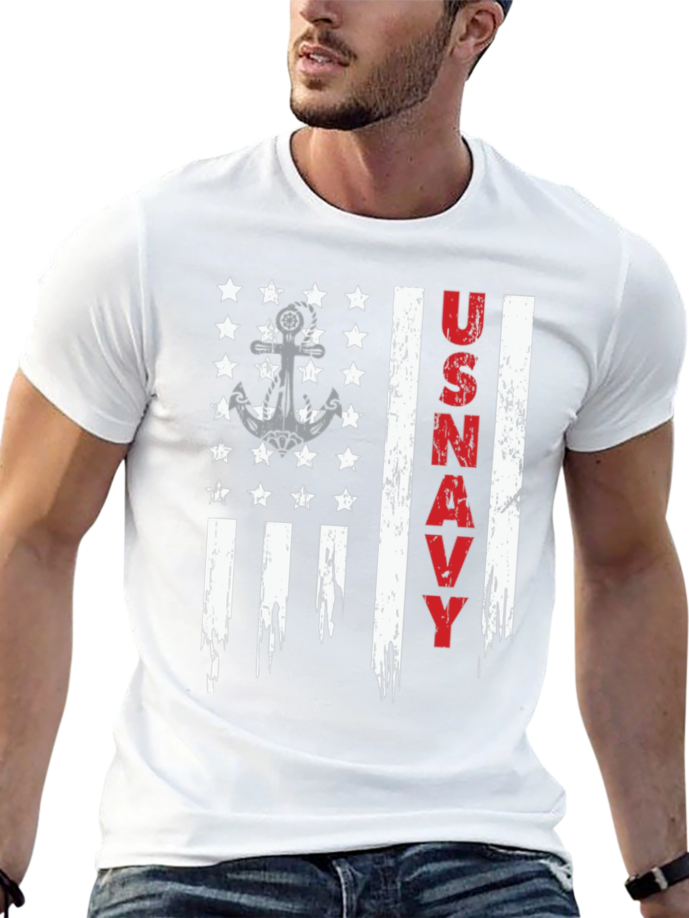 US Navy Flag Graphic Tee Patriotic USA Pride