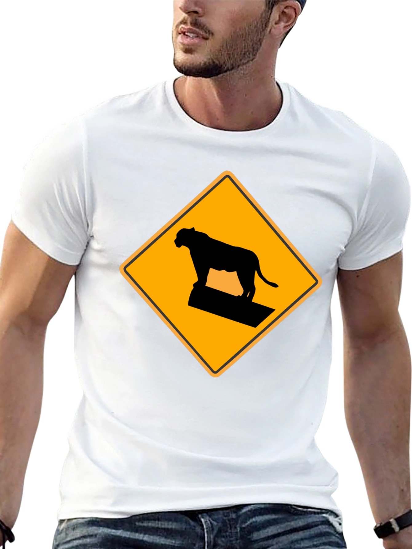 Caution Cougar Crossing T-Shirt - Black