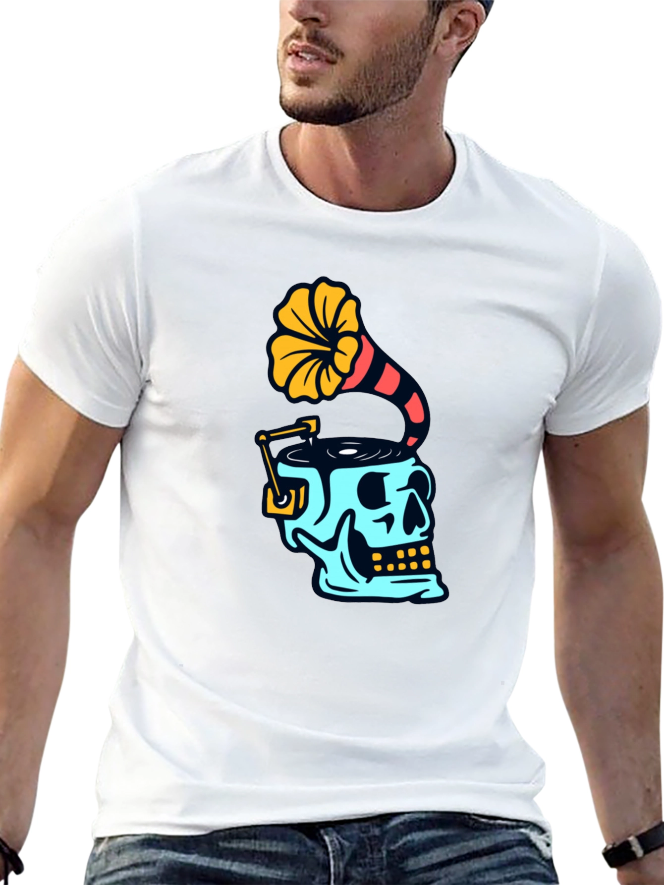 Skull Phonograph T-Shirt - Retro Music Style