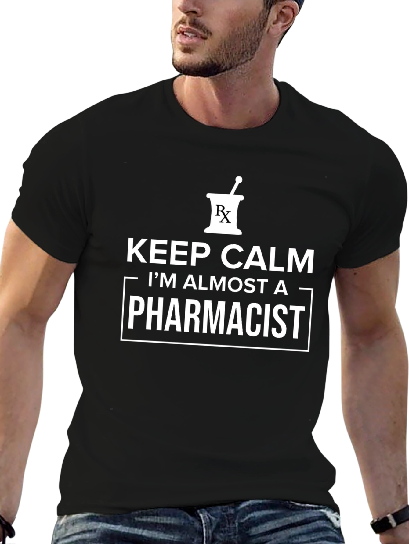 Keep Calm Almost a Pharmacist Black Graphic T-Shirt